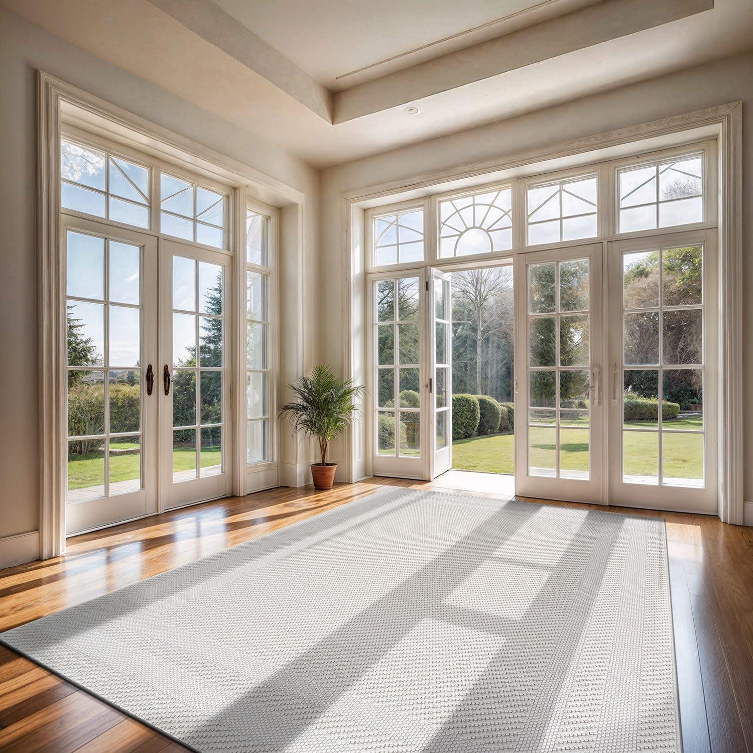 image:imageCAMILSON Micro Loop Rug 5x7 Modern Luxury Geometric Arch Area Rugs Soft High and Low Pile Stain Resistant EasyCleaning NonShedding for Living Room Office Indoor Carpet 5 x 7 WhiteGy9 White