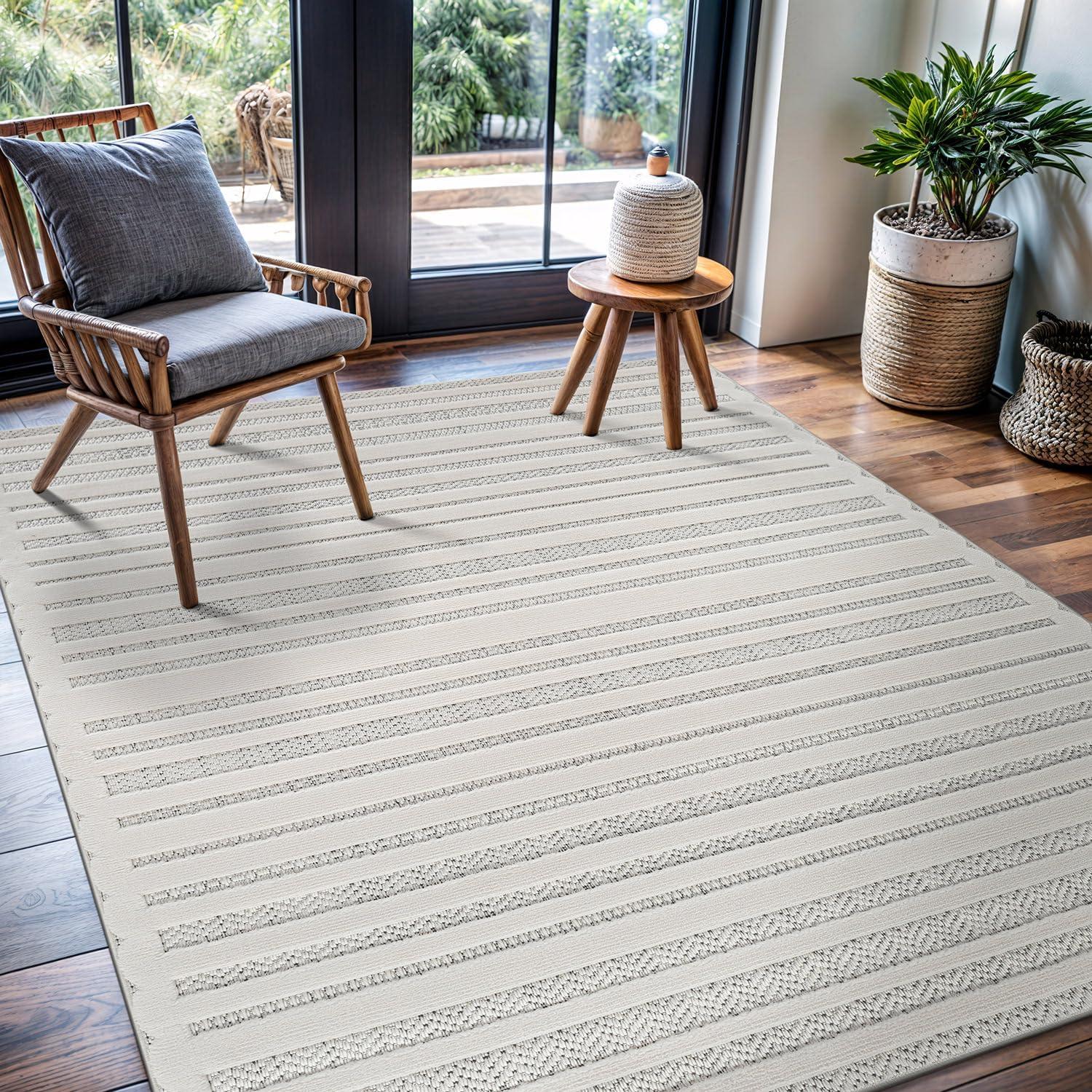 image:imageCAMILSON Micro Loop Rug 5x7 Modern Luxury Geometric Arch Area Rugs Soft High and Low Pile Stain Resistant EasyCleaning NonShedding for Living Room Office Indoor Carpet 5 x 7 WhiteLinear White