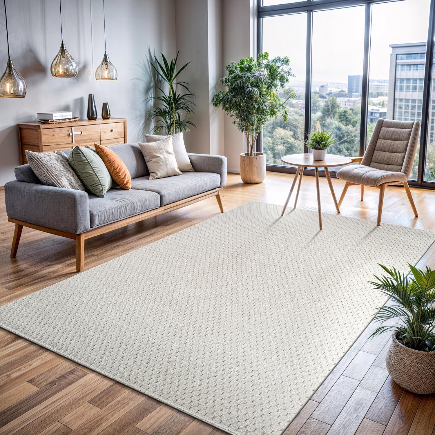 image:imageCAMILSON Micro Loop Rug 5x7 Modern Luxury Geometric Arch Area Rugs Soft High and Low Pile Stain Resistant EasyCleaning NonShedding for Living Room Office Indoor Carpet 5 x 7 WhitePebble White