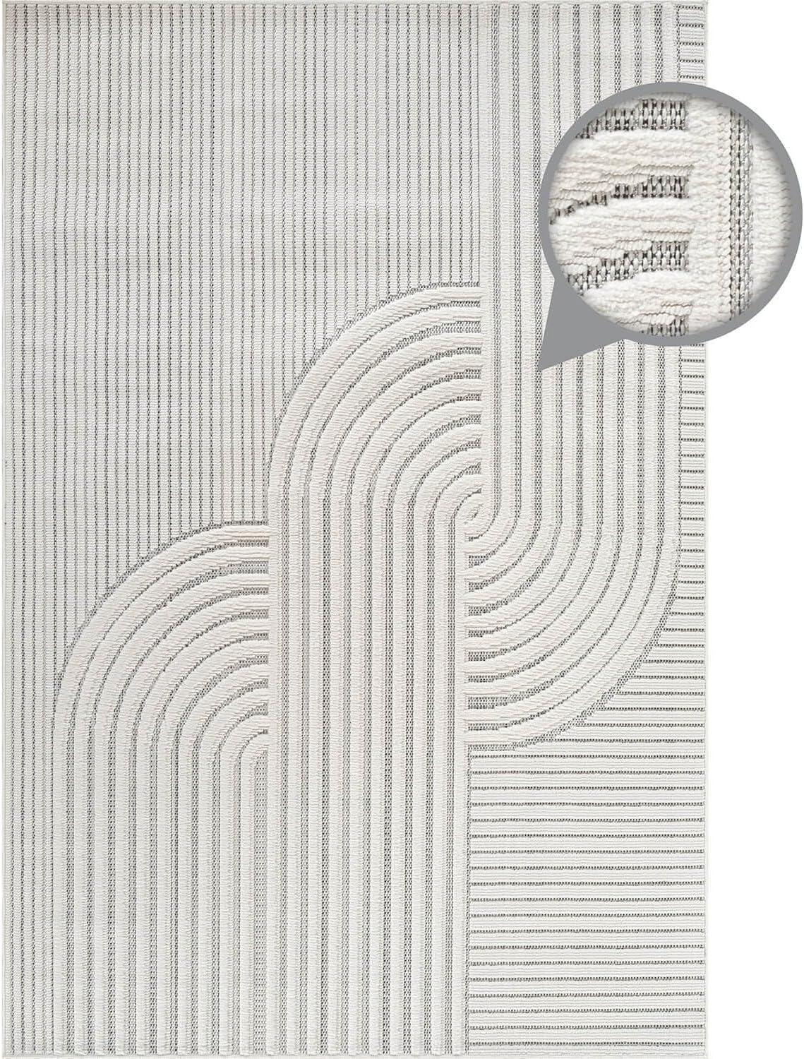 image:imageCAMILSON Micro Loop Rug 5x7 Modern Luxury Geometric Arch Area Rugs Soft High and Low Pile Stain Resistant EasyCleaning NonShedding for Living Room Office Indoor Carpet 5 x 7 WhiteCurved White
