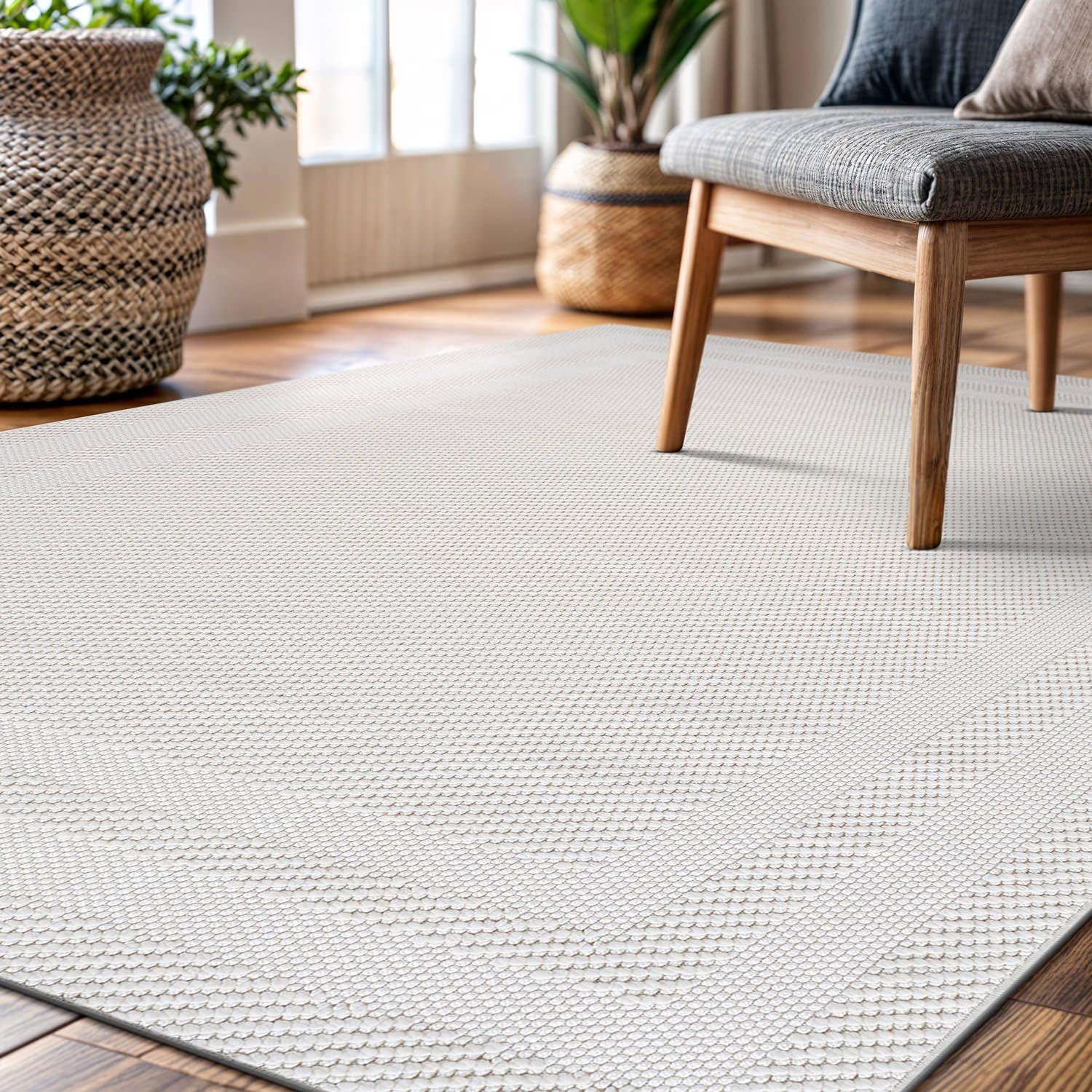 image:imageCAMILSON Micro Loop Rug 5x7 Modern Luxury Geometric Arch Area Rugs Soft High and Low Pile Stain Resistant EasyCleaning NonShedding for Living Room Office Indoor Carpet 5 x 7 WhiteGy9 White
