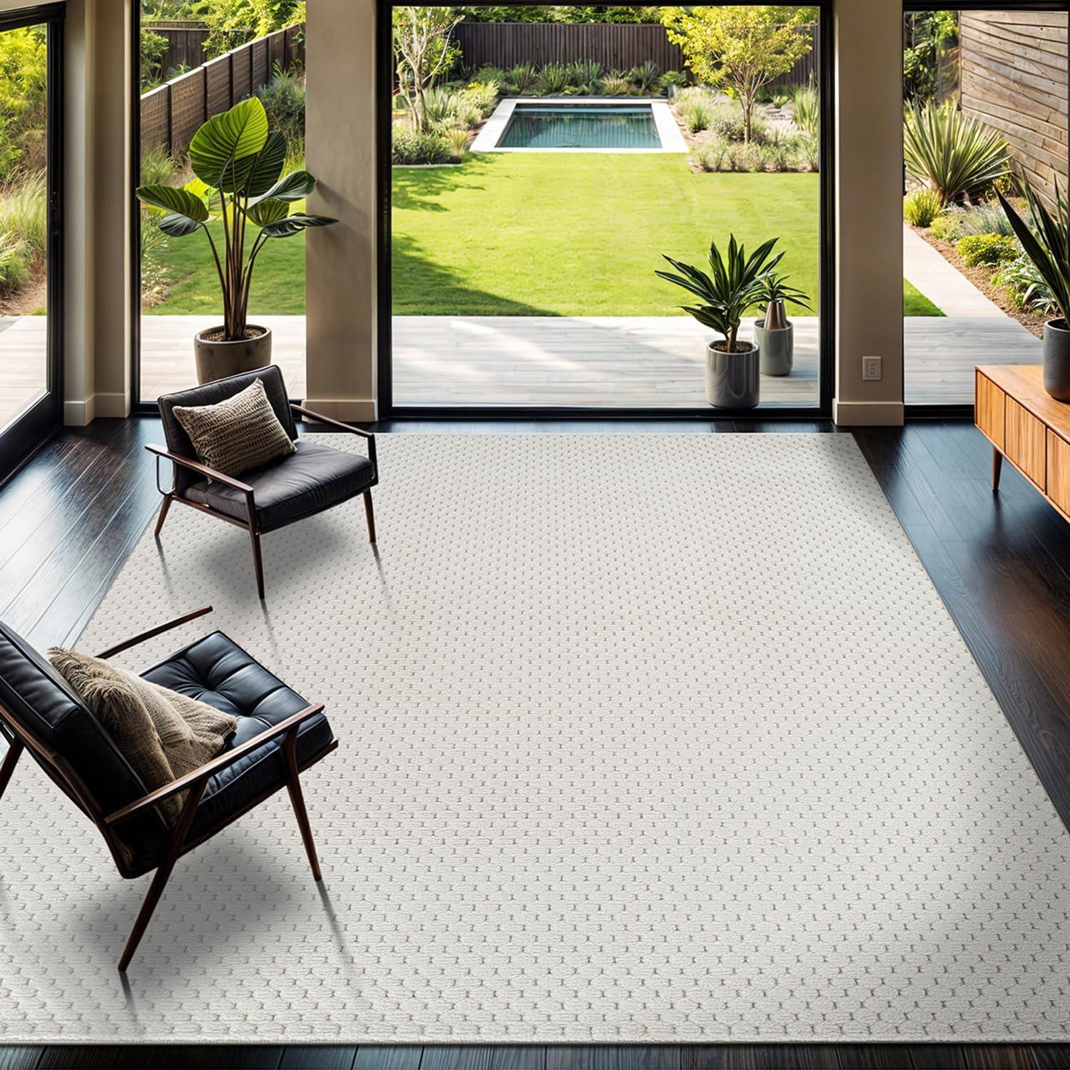 image:imageCAMILSON Micro Loop Rug 5x7 Modern Luxury Geometric Arch Area Rugs Soft High and Low Pile Stain Resistant EasyCleaning NonShedding for Living Room Office Indoor Carpet 5 x 7 WhitePebble White