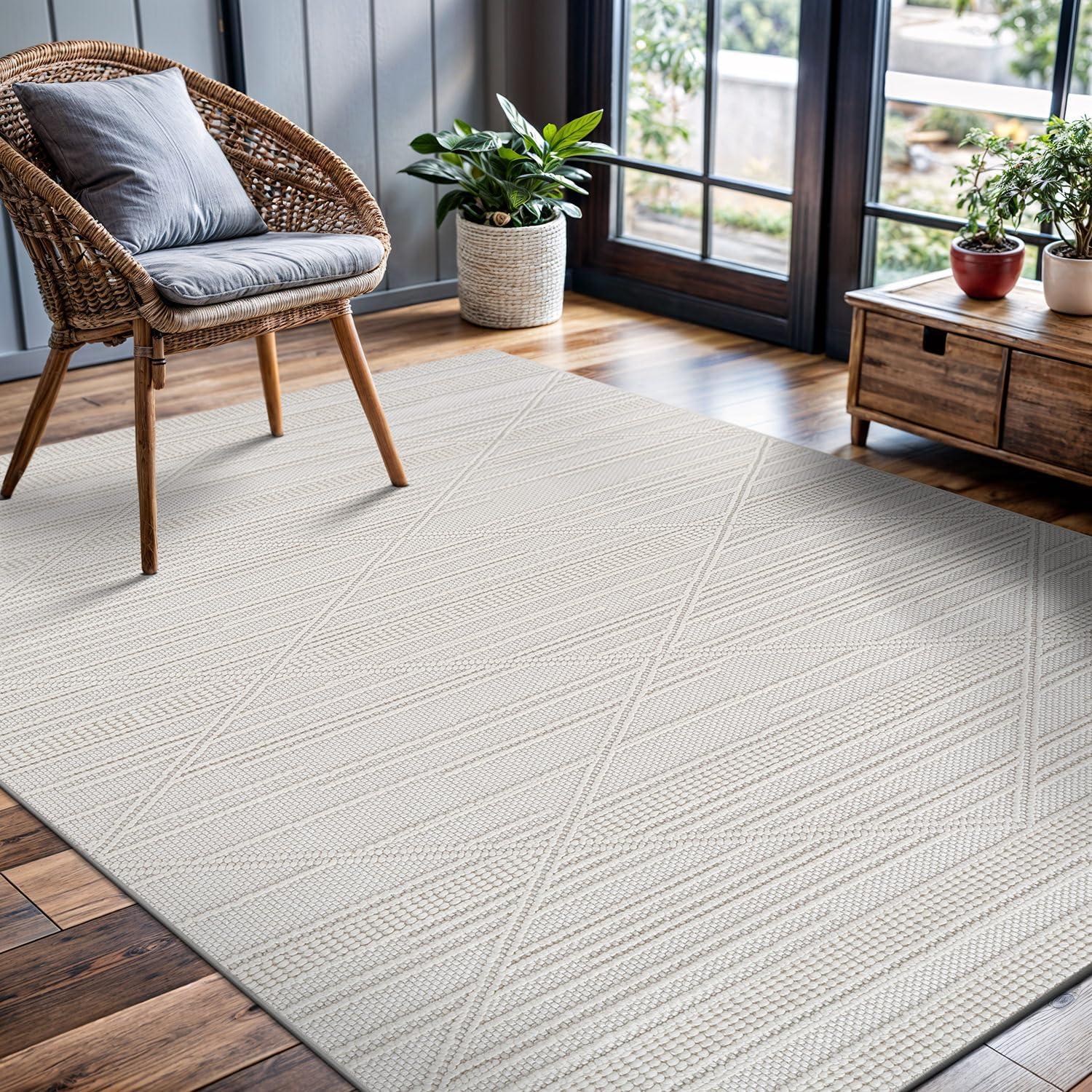 image:imageCAMILSON Micro Loop Rug 5x7 Modern Luxury Geometric Arch Area Rugs Soft High and Low Pile Stain Resistant EasyCleaning NonShedding for Living Room Office Indoor Carpet 5 x 7 WhiteGy1 White