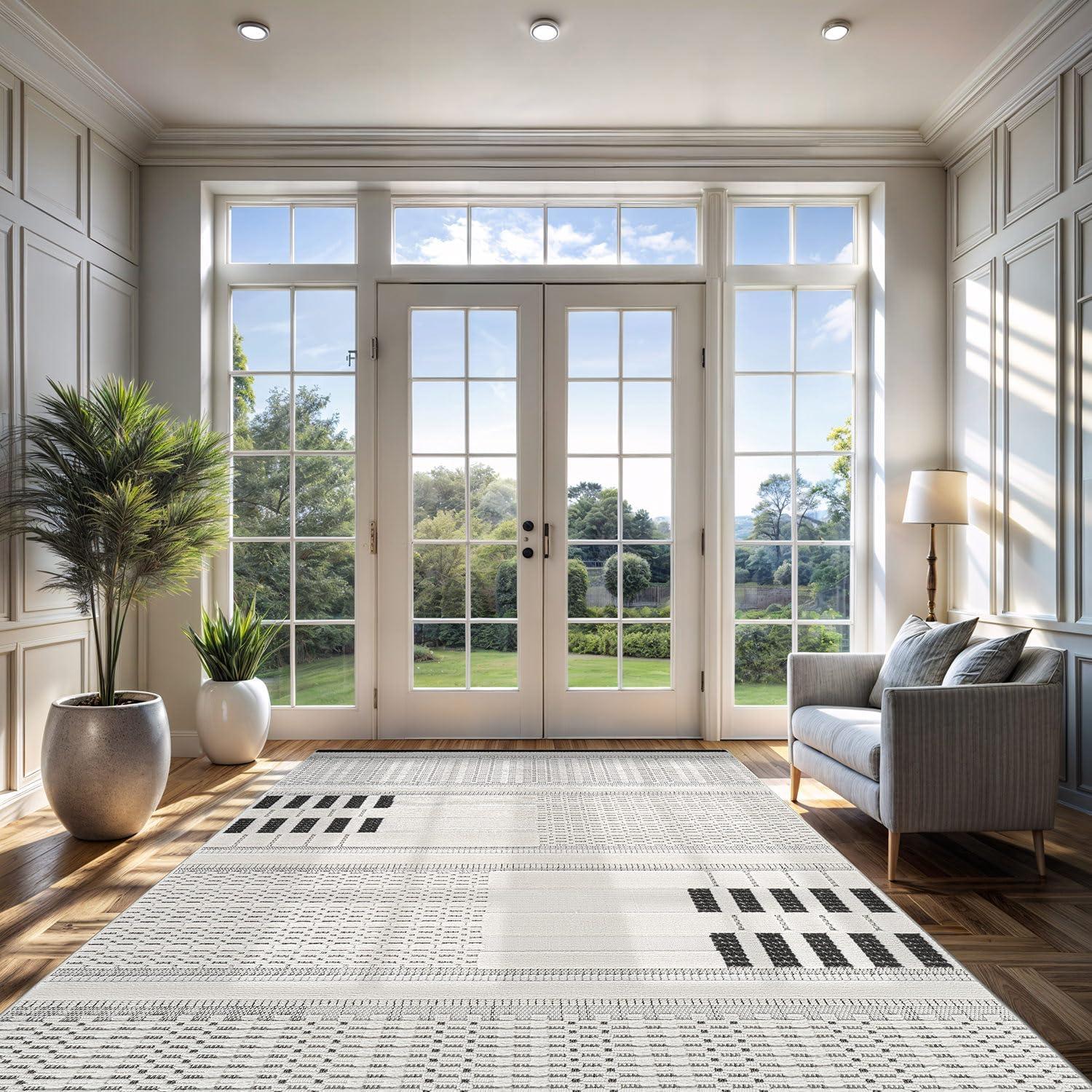 image:imageCAMILSON Micro Loop Rug 5x7 Modern Luxury Geometric Arch Area Rugs Soft High and Low Pile Stain Resistant EasyCleaning NonShedding for Living Room Office Indoor Carpet 5 x 7 WhiteModern White