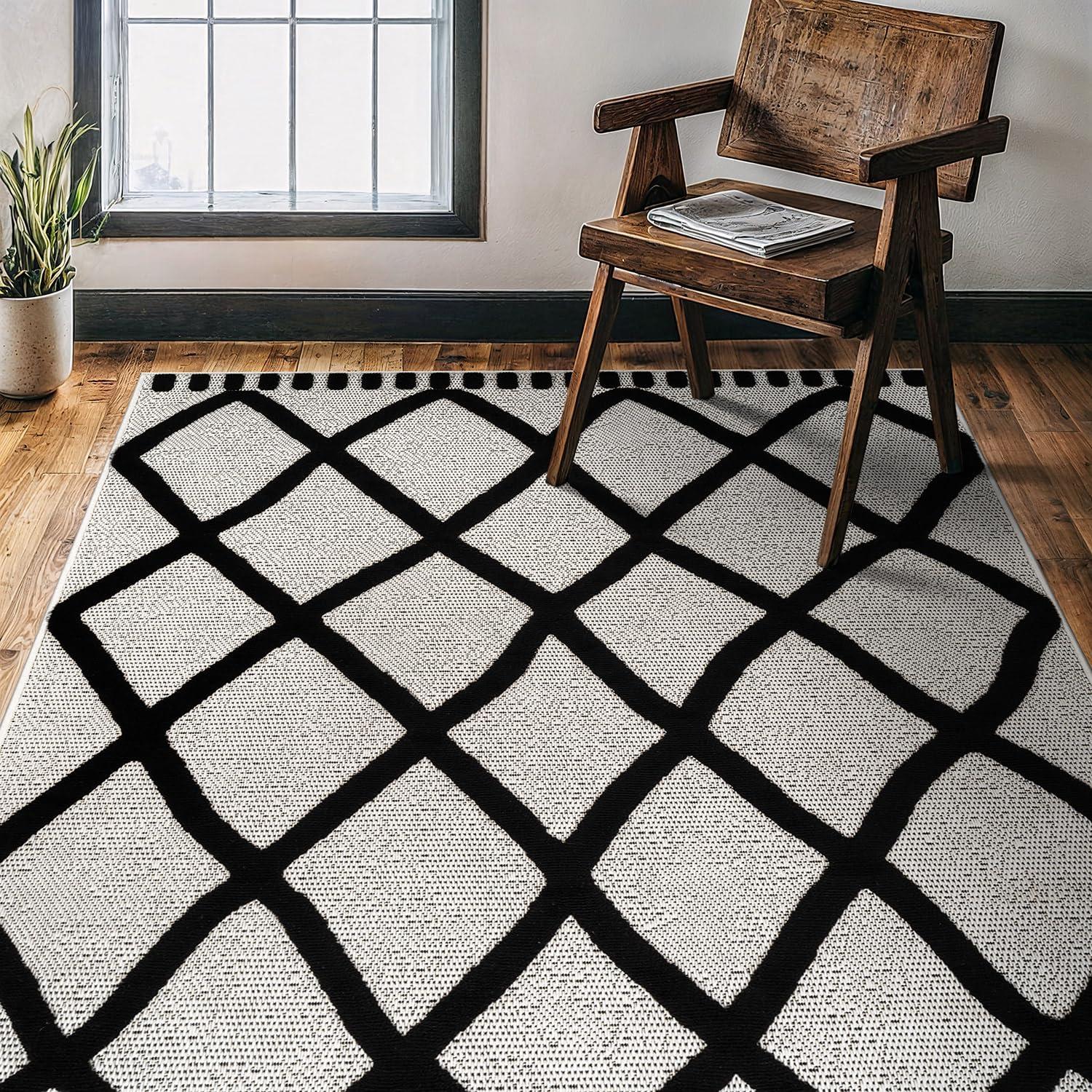 image:imageCAMILSON Micro Loop Rug 5x7 Modern Luxury Geometric Arch Area Rugs Soft High and Low Pile Stain Resistant EasyCleaning NonShedding for Living Room Office Indoor Carpet 5 x 7 WhiteBold Black