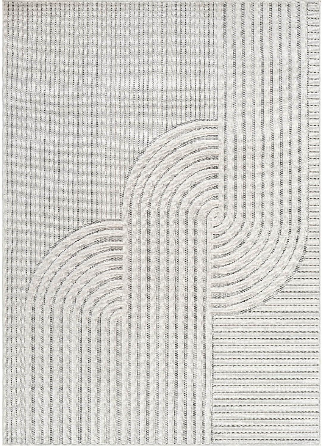 image:imageCAMILSON Micro Loop Rug 5x7 Modern Luxury Geometric Arch Area Rugs Soft High and Low Pile Stain Resistant EasyCleaning NonShedding for Living Room Office Indoor Carpet 5 x 7 WhiteCurved White