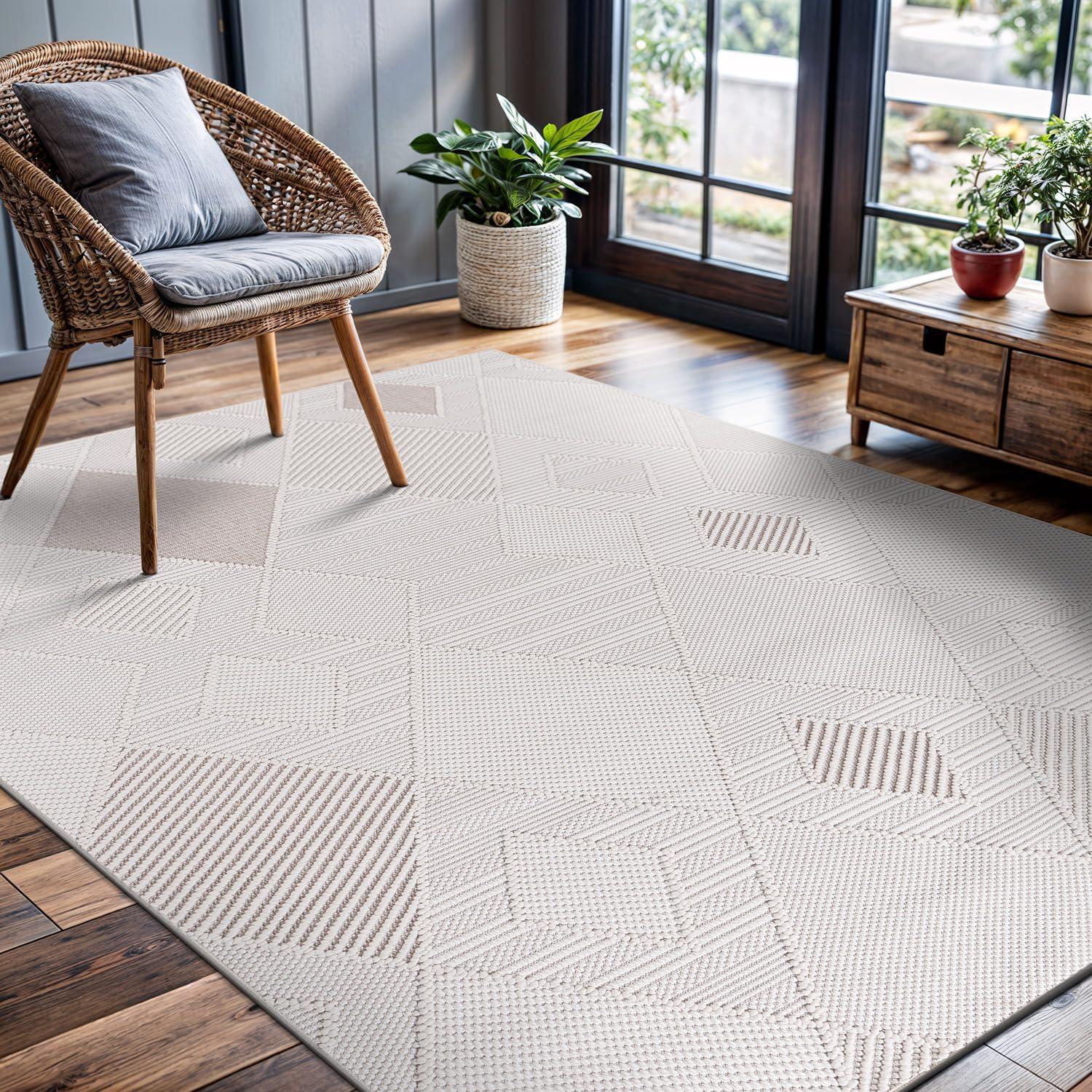 image:imageCAMILSON Micro Loop Rug 5x7 Modern Luxury Geometric Arch Area Rugs Soft High and Low Pile Stain Resistant EasyCleaning NonShedding for Living Room Office Indoor Carpet 5 x 7 WhiteGy2 White Beige