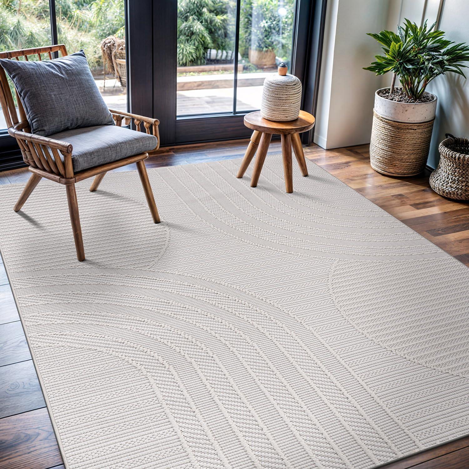 image:imageCAMILSON Micro Loop Rug 5x7 Modern Luxury Geometric Arch Area Rugs Soft High and Low Pile Stain Resistant EasyCleaning NonShedding for Living Room Office Indoor Carpet 5 x 7 WhiteGy3 White