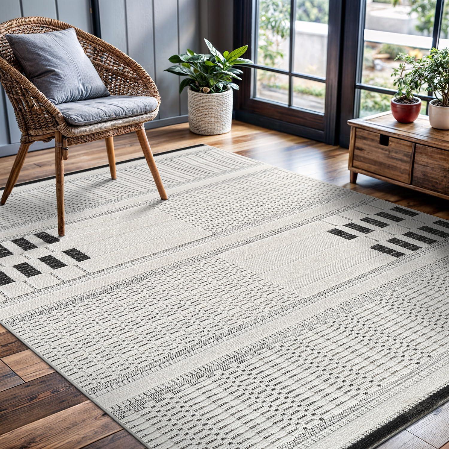 image:imageCAMILSON Micro Loop Rug 5x7 Modern Luxury Geometric Arch Area Rugs Soft High and Low Pile Stain Resistant EasyCleaning NonShedding for Living Room Office Indoor Carpet 5 x 7 WhiteModern White