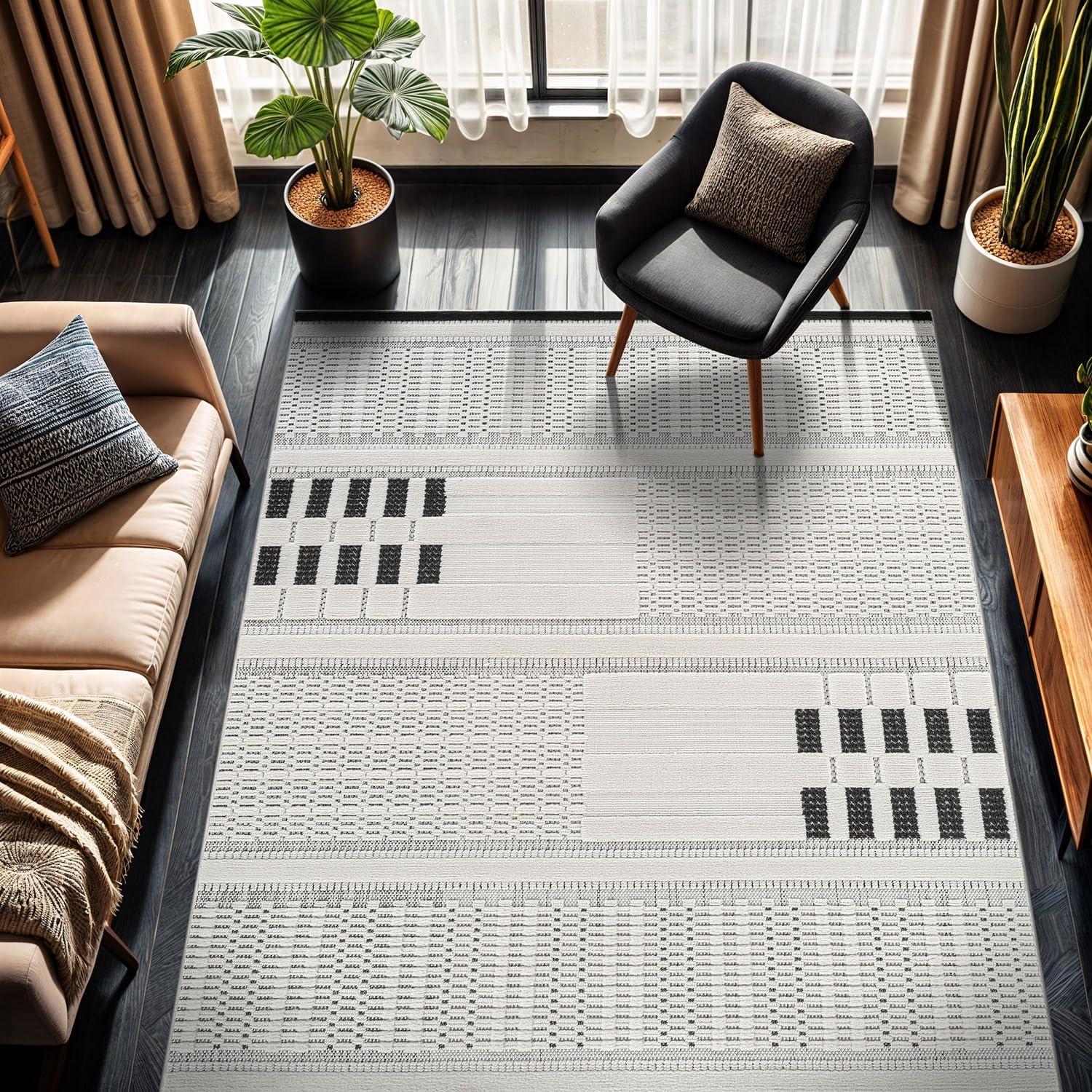 image:imageCAMILSON Micro Loop Rug 5x7 Modern Luxury Geometric Arch Area Rugs Soft High and Low Pile Stain Resistant EasyCleaning NonShedding for Living Room Office Indoor Carpet 5 x 7 WhiteModern White