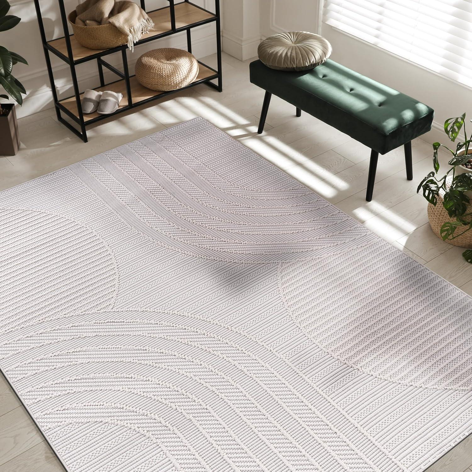 image:imageCAMILSON Micro Loop Rug 5x7 Modern Luxury Geometric Arch Area Rugs Soft High and Low Pile Stain Resistant EasyCleaning NonShedding for Living Room Office Indoor Carpet 5 x 7 WhiteGy3 White