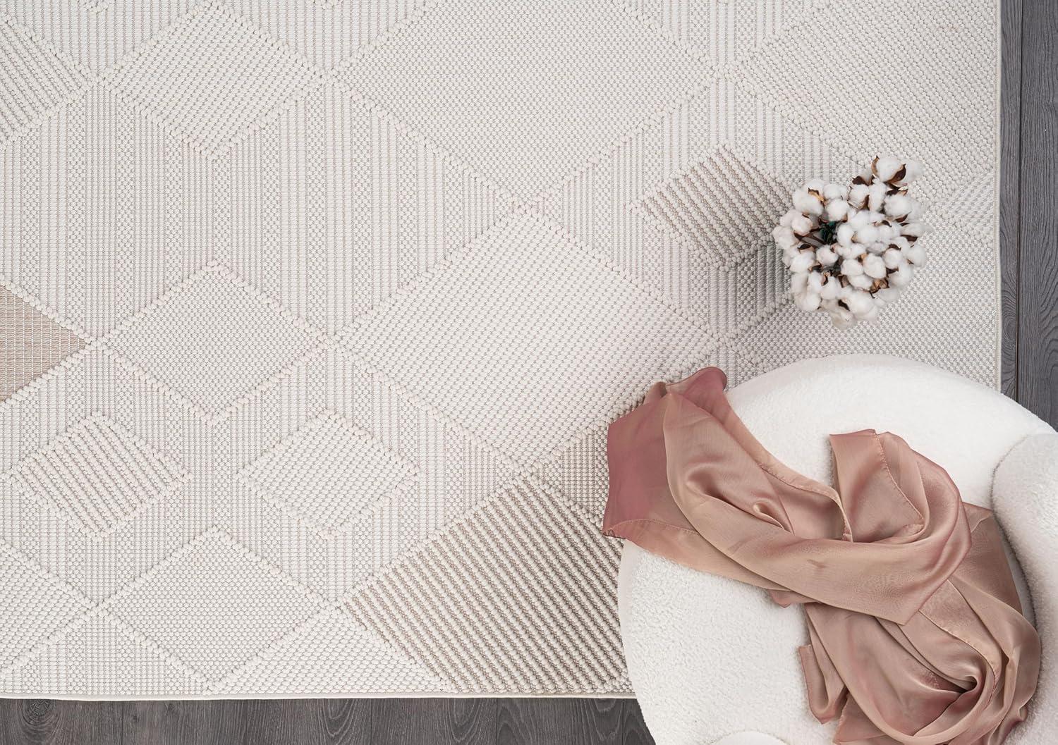 image:imageCAMILSON Micro Loop Rug 5x7 Modern Luxury Geometric Arch Area Rugs Soft High and Low Pile Stain Resistant EasyCleaning NonShedding for Living Room Office Indoor Carpet 5 x 7 WhiteGy2 White Beige