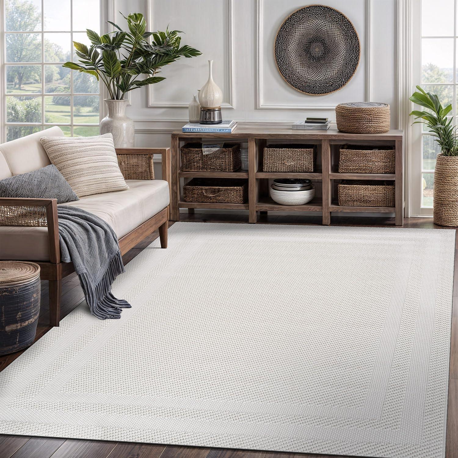 image:imageCAMILSON Micro Loop Rug 5x7 Modern Luxury Geometric Arch Area Rugs Soft High and Low Pile Stain Resistant EasyCleaning NonShedding for Living Room Office Indoor Carpet 5 x 7 WhiteGy9 White