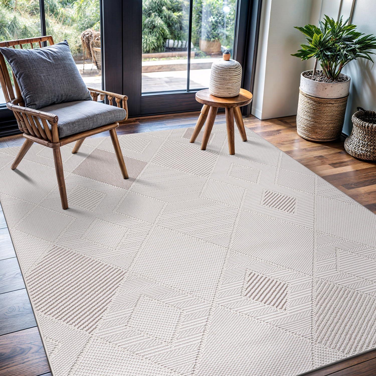 image:imageCAMILSON Micro Loop Rug 5x7 Modern Luxury Geometric Arch Area Rugs Soft High and Low Pile Stain Resistant EasyCleaning NonShedding for Living Room Office Indoor Carpet 5 x 7 WhiteGy2 White Beige