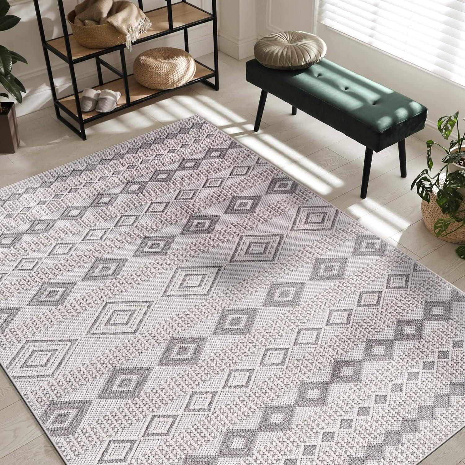 image:imageCAMILSON Micro Loop Rug 5x7 Modern Luxury Geometric Arch Area Rugs Soft High and Low Pile Stain Resistant EasyCleaning NonShedding for Living Room Office Indoor Carpet 5 x 7 WhiteGy8 White Gray