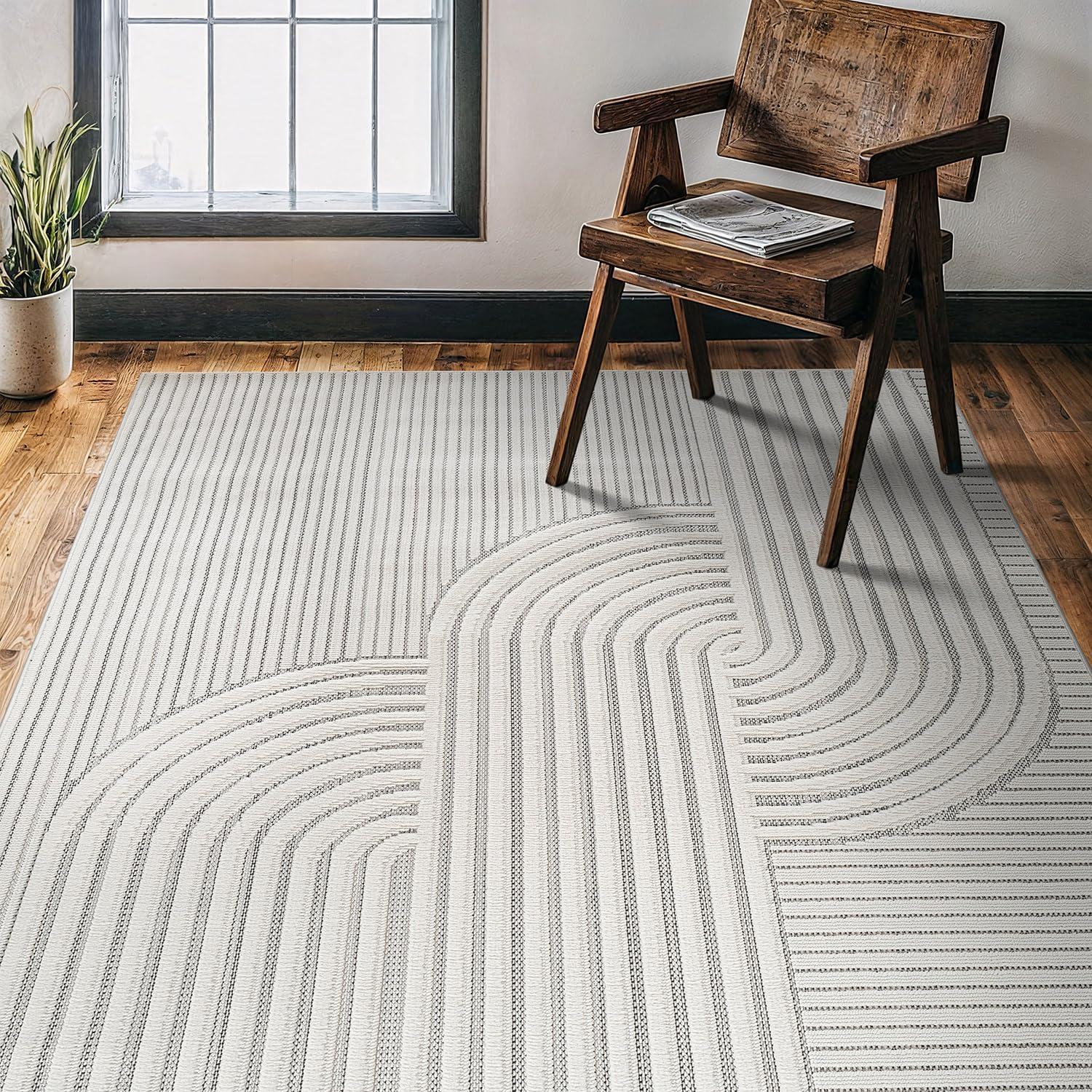 image:imageCAMILSON Micro Loop Rug 5x7 Modern Luxury Geometric Arch Area Rugs Soft High and Low Pile Stain Resistant EasyCleaning NonShedding for Living Room Office Indoor Carpet 5 x 7 WhiteCurved White