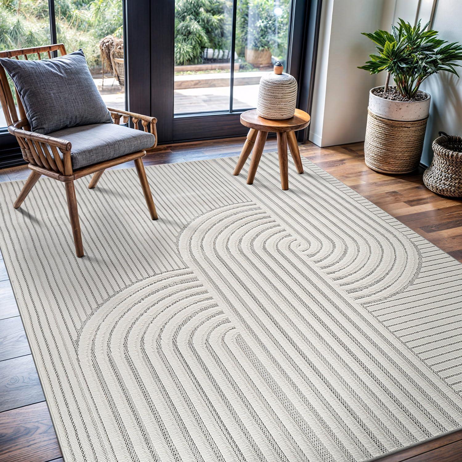 image:imageCAMILSON Micro Loop Rug 5x7 Modern Luxury Geometric Arch Area Rugs Soft High and Low Pile Stain Resistant EasyCleaning NonShedding for Living Room Office Indoor Carpet 5 x 7 WhiteCurved White