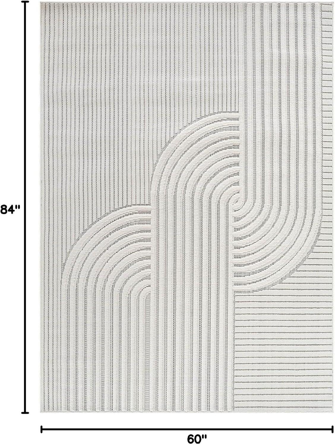 image:imageCAMILSON Micro Loop Rug 5x7 Modern Luxury Geometric Arch Area Rugs Soft High and Low Pile Stain Resistant EasyCleaning NonShedding for Living Room Office Indoor Carpet 5 x 7 WhiteCurved White
