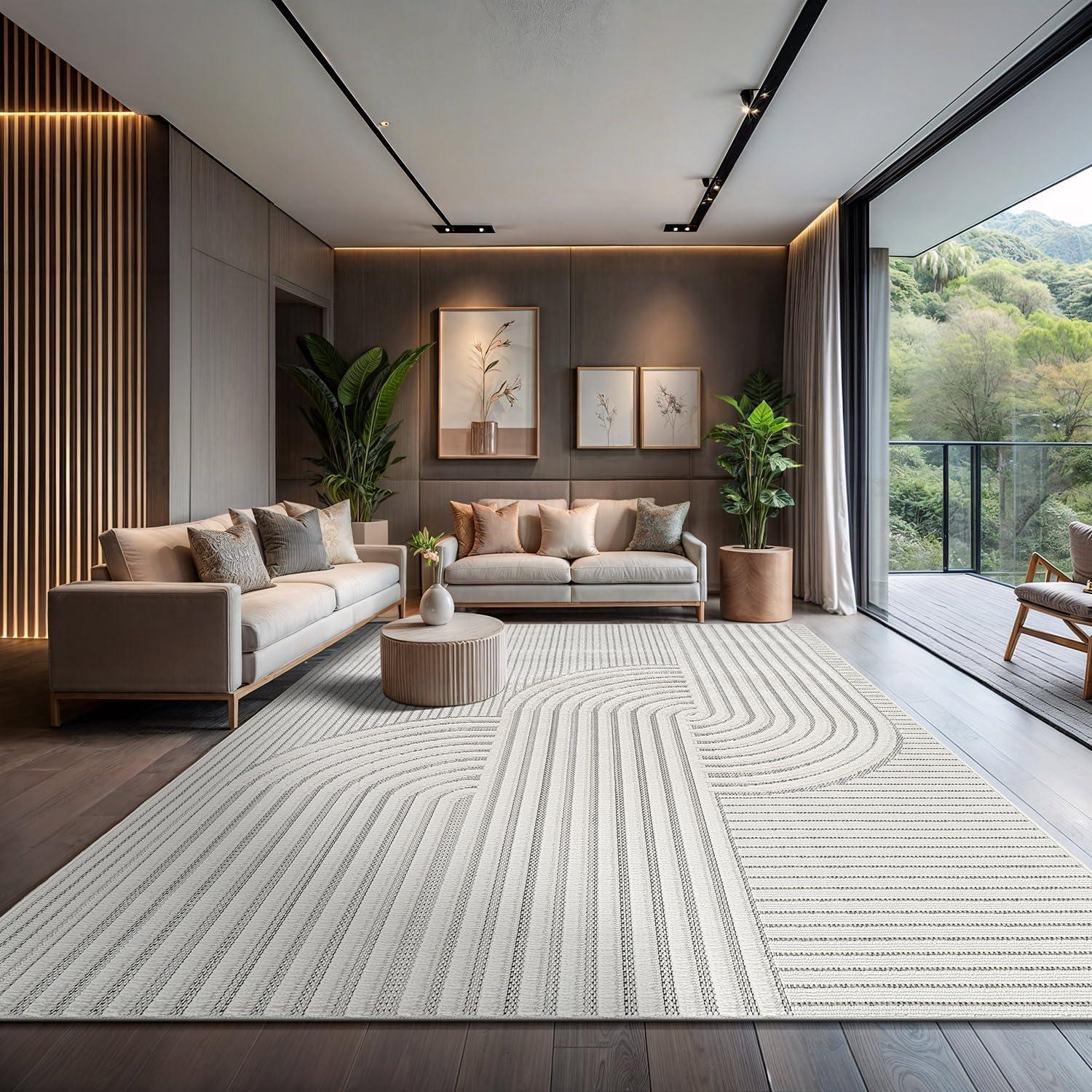 image:imageCAMILSON Micro Loop Rug 5x7 Modern Luxury Geometric Arch Area Rugs Soft High and Low Pile Stain Resistant EasyCleaning NonShedding for Living Room Office Indoor Carpet 5 x 7 WhiteCurved White