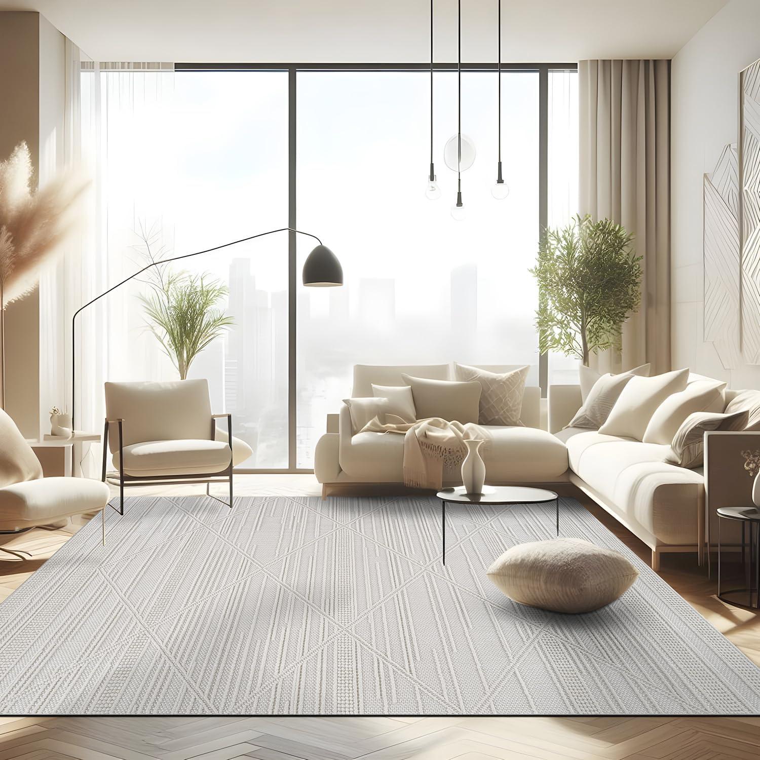 image:imageCAMILSON Micro Loop Rug 5x7 Modern Luxury Geometric Arch Area Rugs Soft High and Low Pile Stain Resistant EasyCleaning NonShedding for Living Room Office Indoor Carpet 5 x 7 WhiteGy1 White