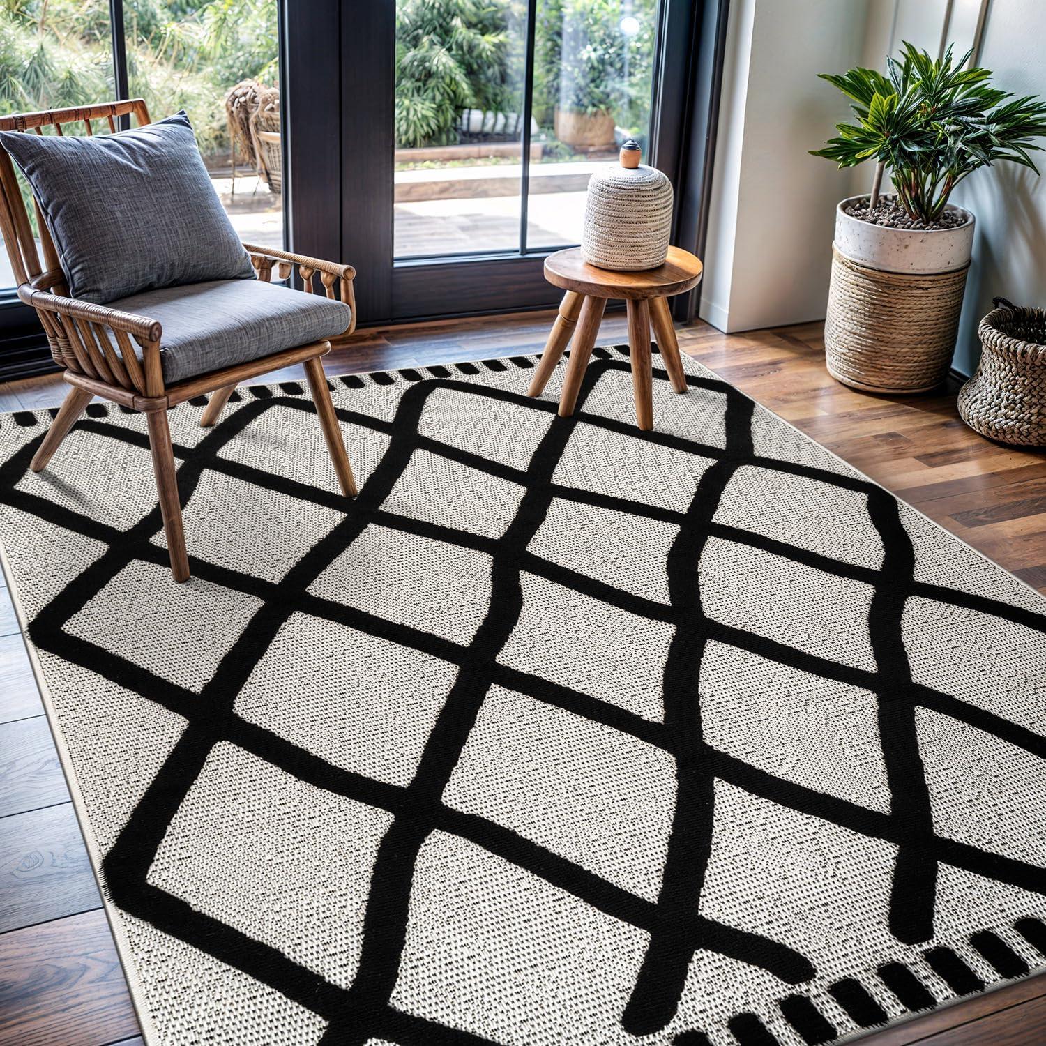 image:imageCAMILSON Micro Loop Rug 5x7 Modern Luxury Geometric Arch Area Rugs Soft High and Low Pile Stain Resistant EasyCleaning NonShedding for Living Room Office Indoor Carpet 5 x 7 WhiteBold Black