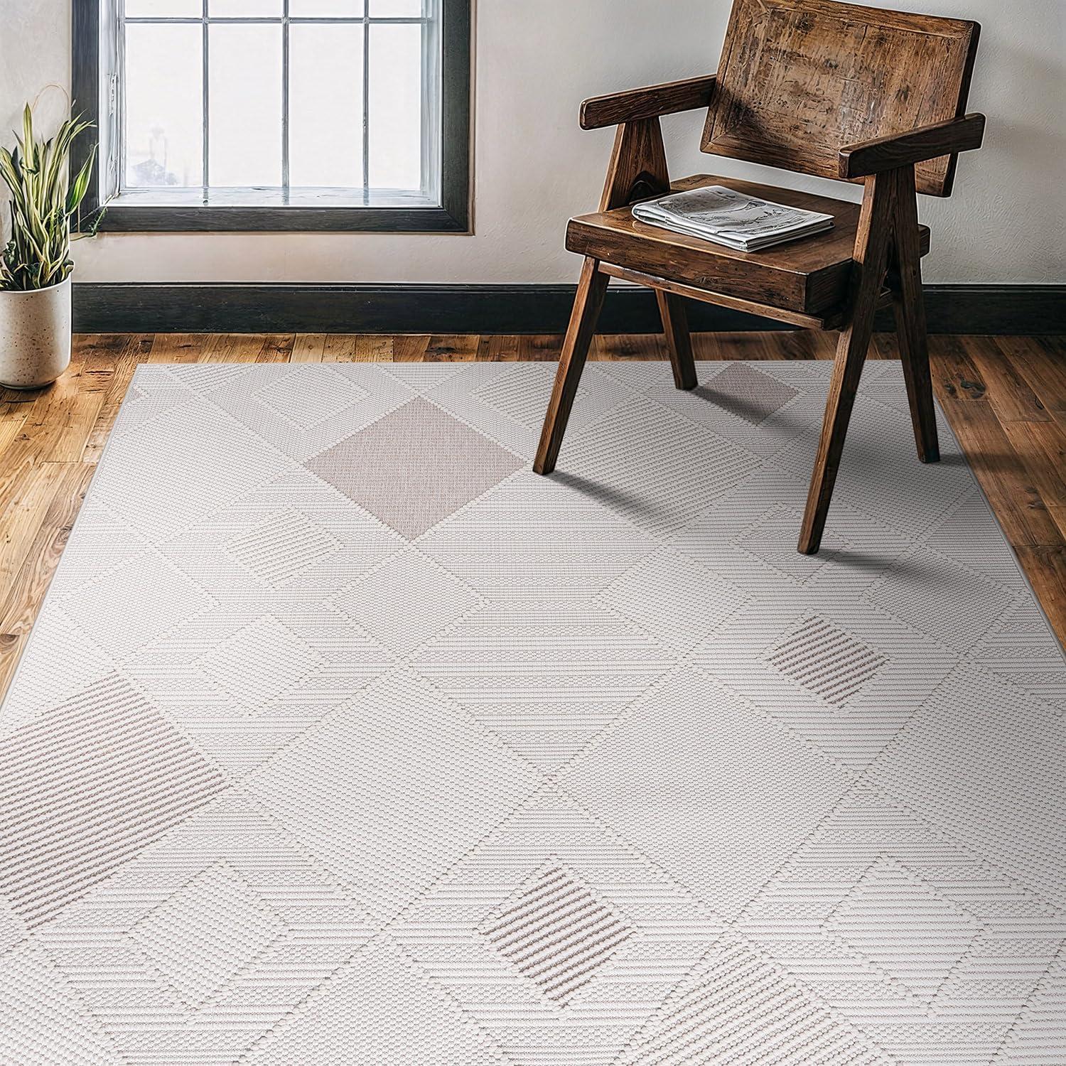 image:imageCAMILSON Micro Loop Rug 5x7 Modern Luxury Geometric Arch Area Rugs Soft High and Low Pile Stain Resistant EasyCleaning NonShedding for Living Room Office Indoor Carpet 5 x 7 WhiteGy2 White Beige