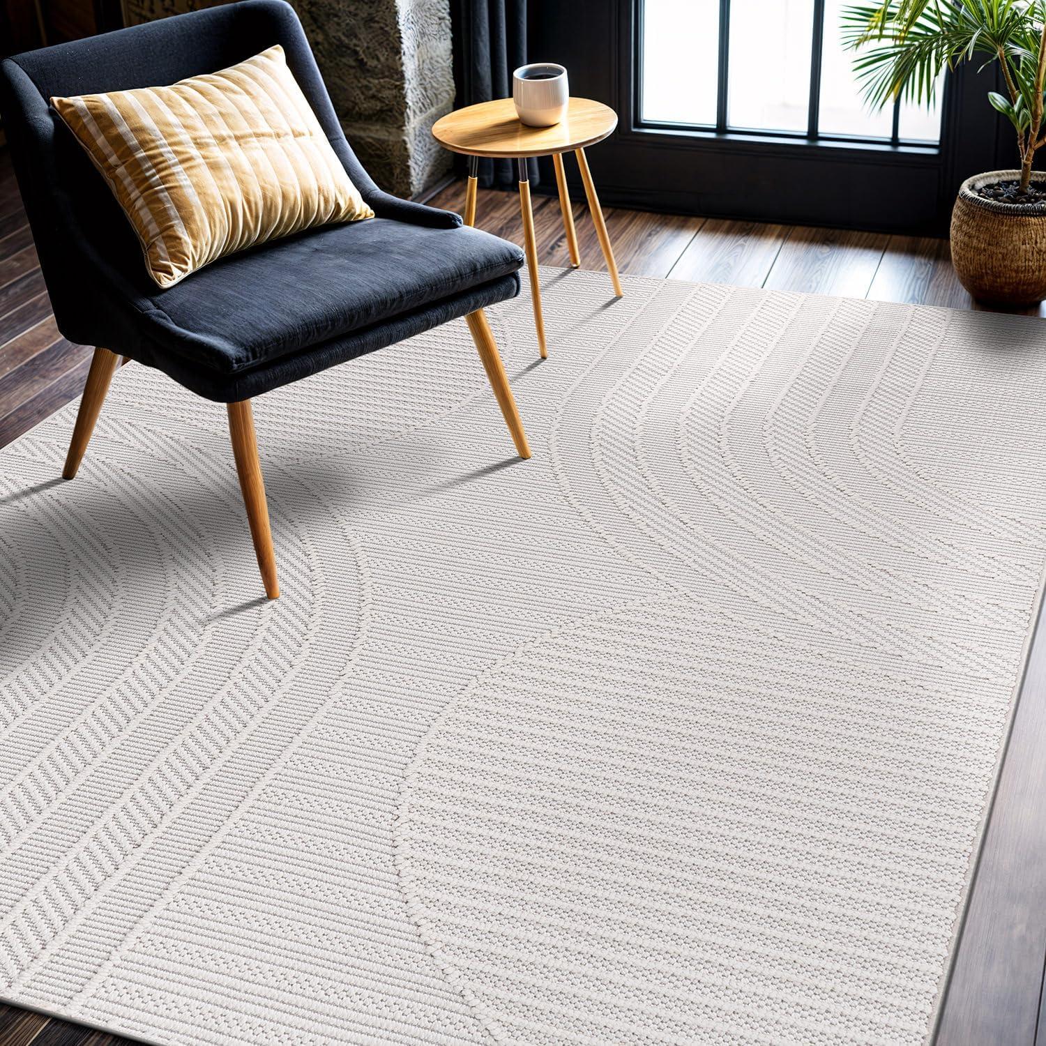 image:imageCAMILSON Micro Loop Rug 5x7 Modern Luxury Geometric Arch Area Rugs Soft High and Low Pile Stain Resistant EasyCleaning NonShedding for Living Room Office Indoor Carpet 5 x 7 WhiteGy3 White