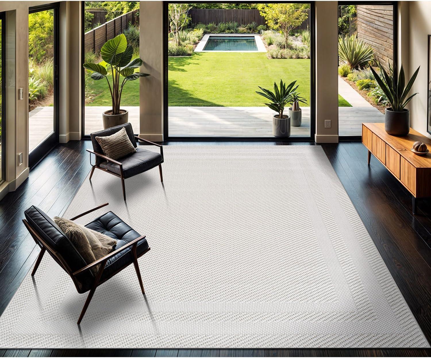 image:imageCAMILSON Micro Loop Rug 5x7 Modern Luxury Geometric Arch Area Rugs Soft High and Low Pile Stain Resistant EasyCleaning NonShedding for Living Room Office Indoor Carpet 5 x 7 WhiteGy9 White