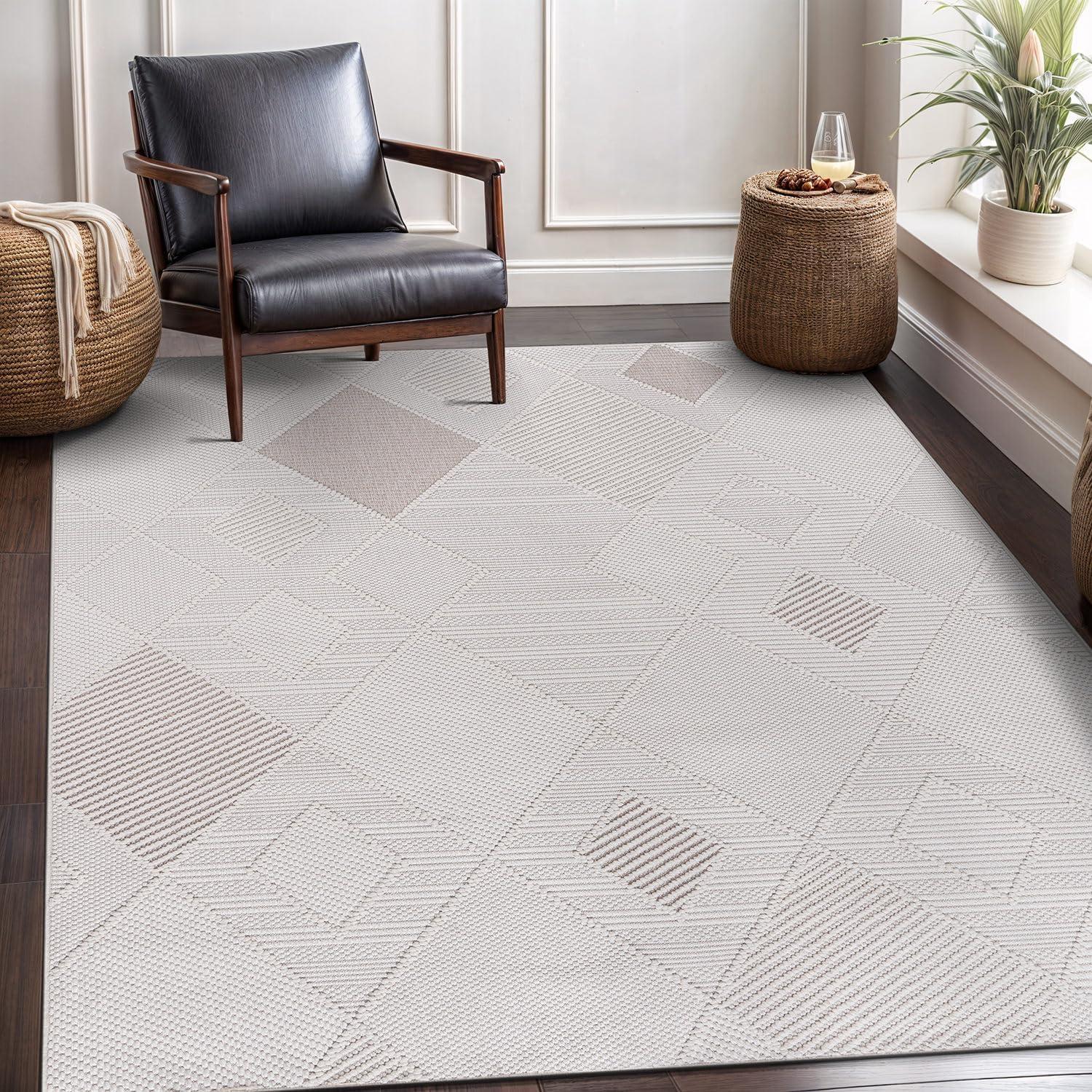 image:imageCAMILSON Micro Loop Rug 5x7 Modern Luxury Geometric Arch Area Rugs Soft High and Low Pile Stain Resistant EasyCleaning NonShedding for Living Room Office Indoor Carpet 5 x 7 WhiteGy2 White Beige