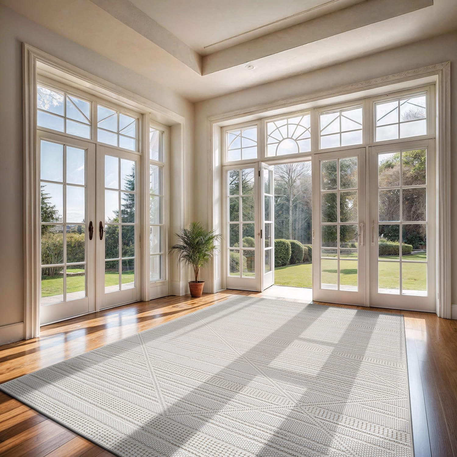 image:imageCAMILSON Micro Loop Rug 5x7 Modern Luxury Geometric Arch Area Rugs Soft High and Low Pile Stain Resistant EasyCleaning NonShedding for Living Room Office Indoor Carpet 5 x 7 WhiteGy1 White