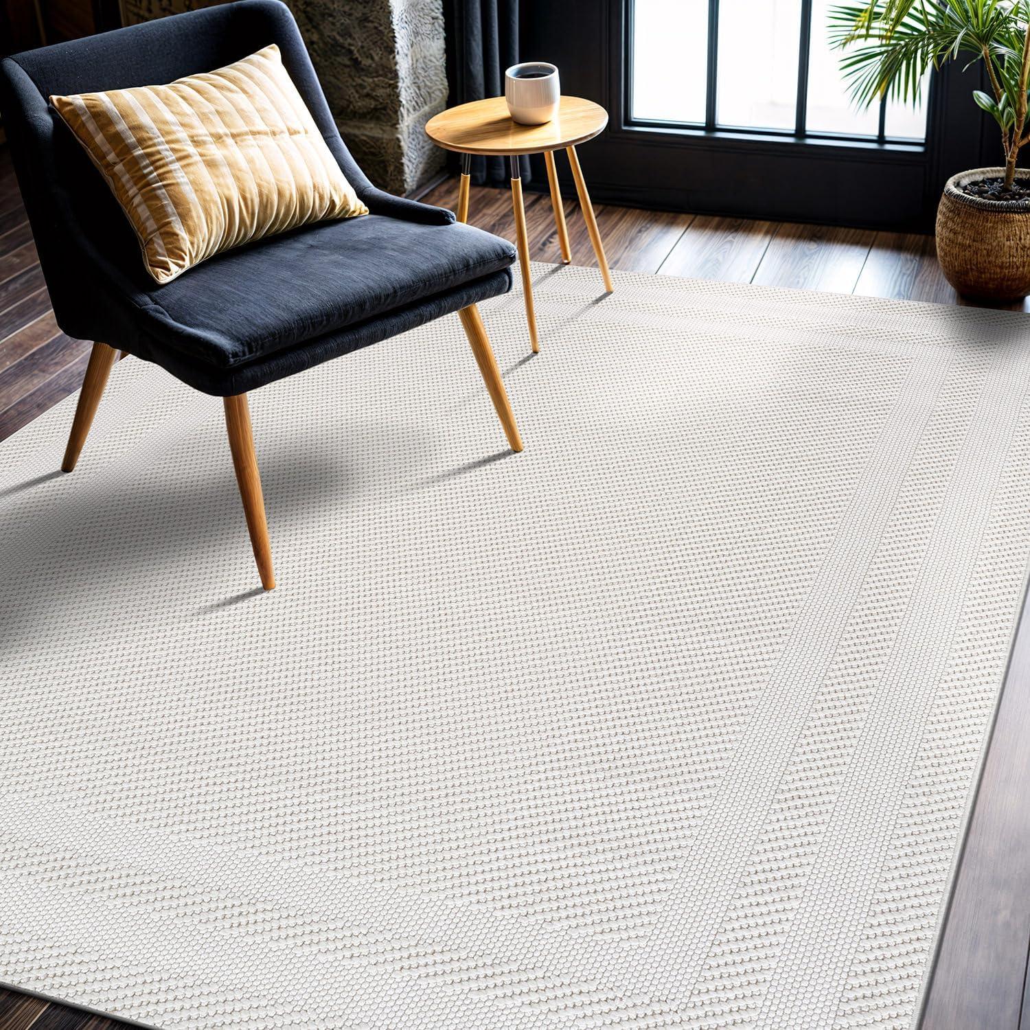 image:imageCAMILSON Micro Loop Rug 5x7 Modern Luxury Geometric Arch Area Rugs Soft High and Low Pile Stain Resistant EasyCleaning NonShedding for Living Room Office Indoor Carpet 5 x 7 WhiteGy9 White