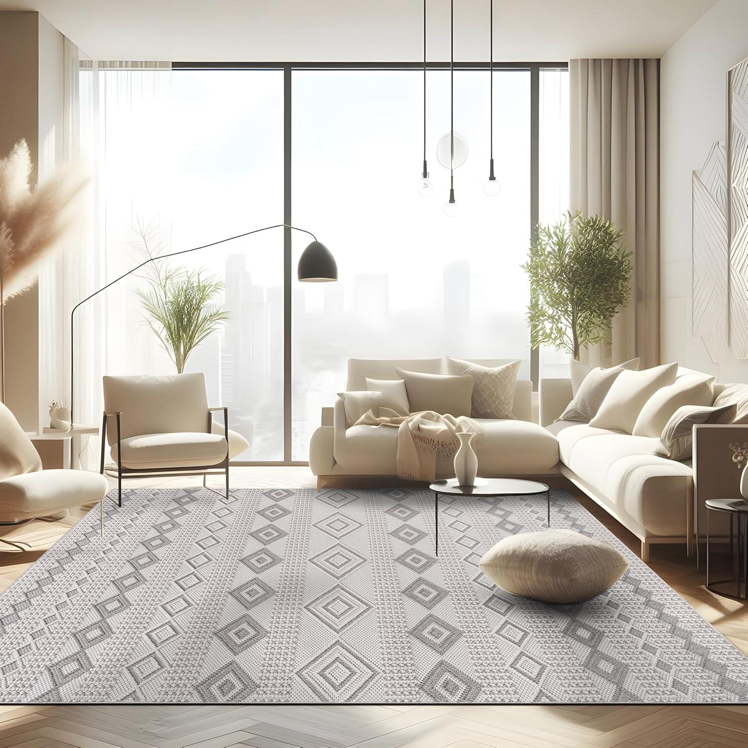 image:imageCAMILSON Micro Loop Rug 5x7 Modern Luxury Geometric Arch Area Rugs Soft High and Low Pile Stain Resistant EasyCleaning NonShedding for Living Room Office Indoor Carpet 5 x 7 WhiteGy8 White Gray