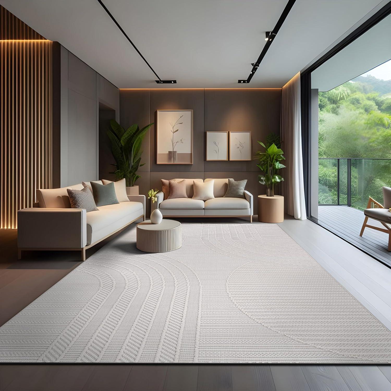 image:imageCAMILSON Micro Loop Rug 5x7 Modern Luxury Geometric Arch Area Rugs Soft High and Low Pile Stain Resistant EasyCleaning NonShedding for Living Room Office Indoor Carpet 5 x 7 WhiteGy3 White