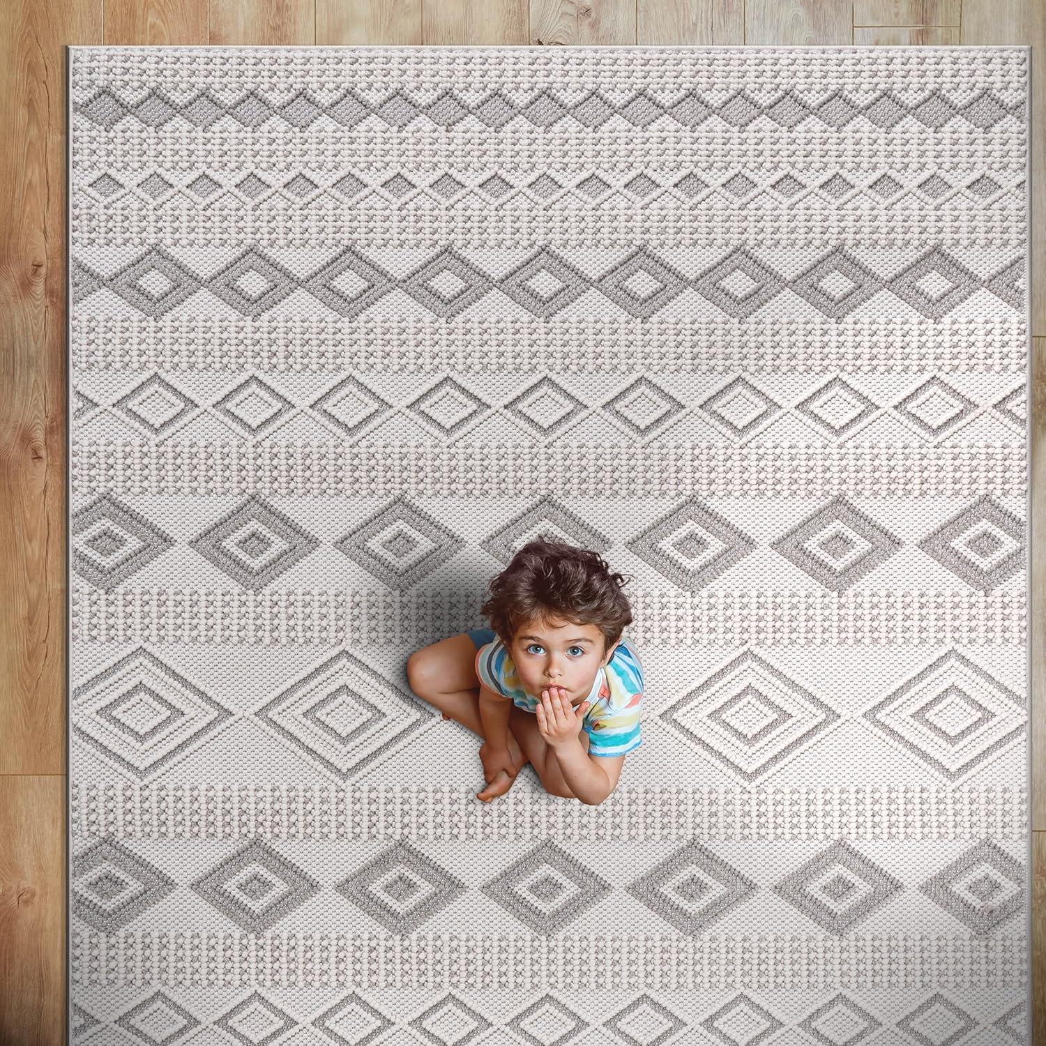 image:imageCAMILSON Micro Loop Rug 5x7 Modern Luxury Geometric Arch Area Rugs Soft High and Low Pile Stain Resistant EasyCleaning NonShedding for Living Room Office Indoor Carpet 5 x 7 WhiteGy8 White Gray
