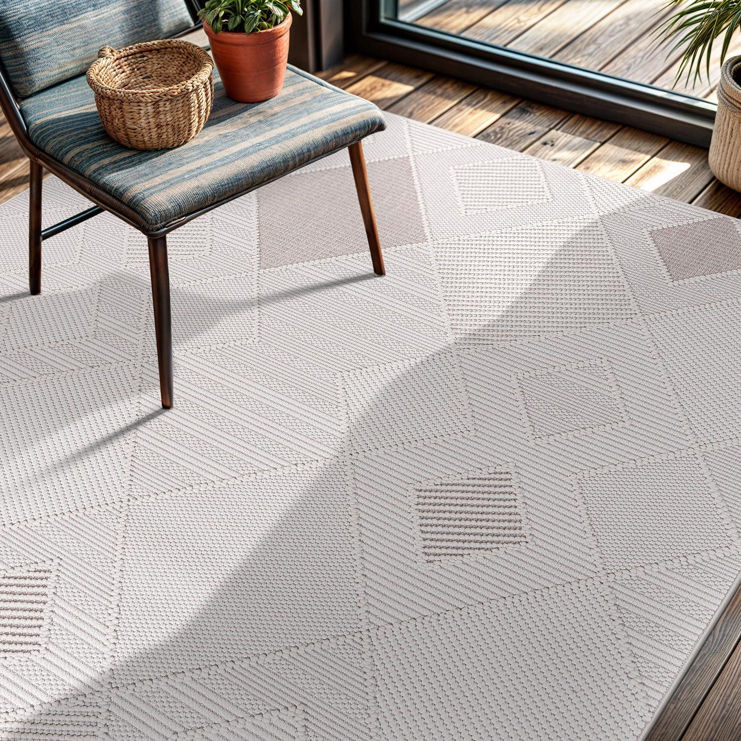 image:imageCAMILSON Micro Loop Rug 5x7 Modern Luxury Geometric Arch Area Rugs Soft High and Low Pile Stain Resistant EasyCleaning NonShedding for Living Room Office Indoor Carpet 5 x 7 WhiteGy2 White Beige
