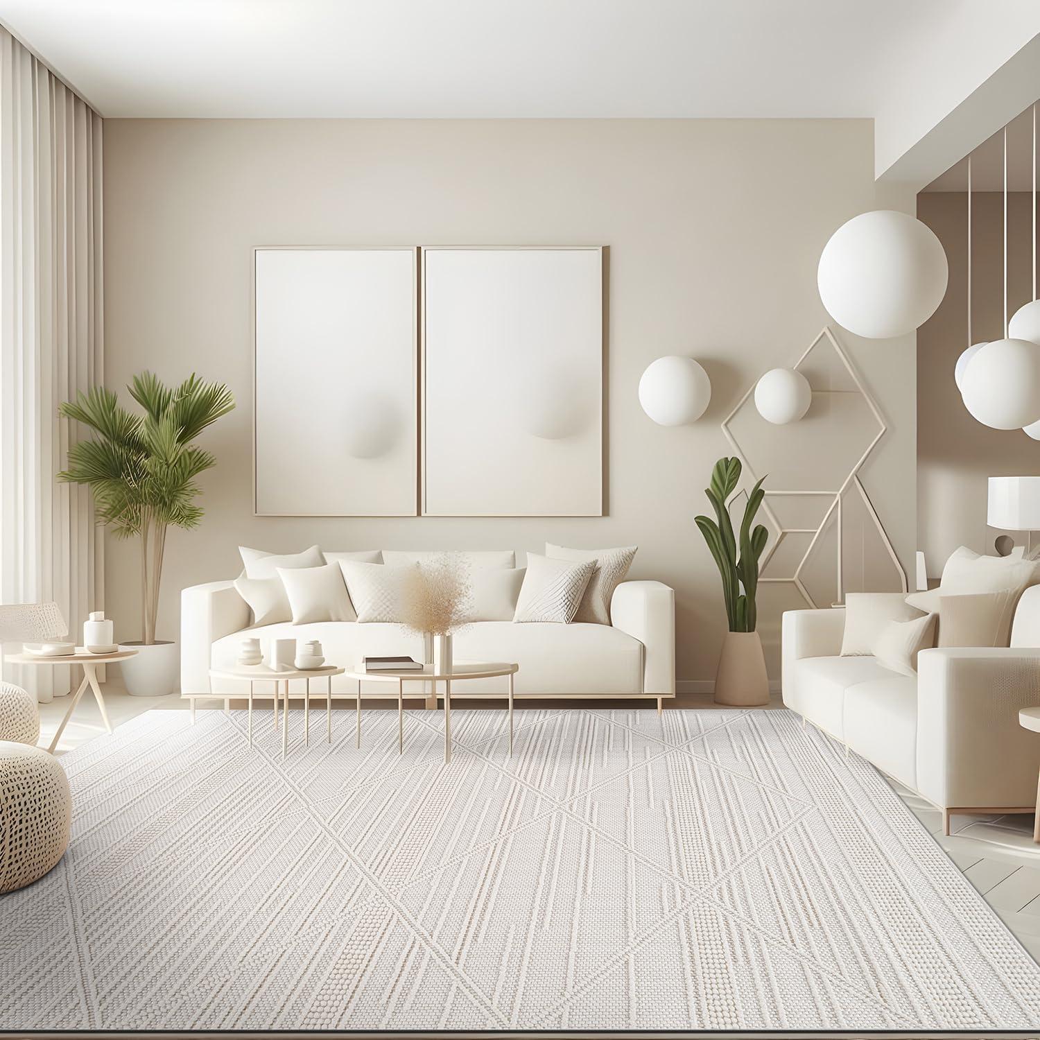 image:imageCAMILSON Micro Loop Rug 5x7 Modern Luxury Geometric Arch Area Rugs Soft High and Low Pile Stain Resistant EasyCleaning NonShedding for Living Room Office Indoor Carpet 5 x 7 WhiteGy1 White