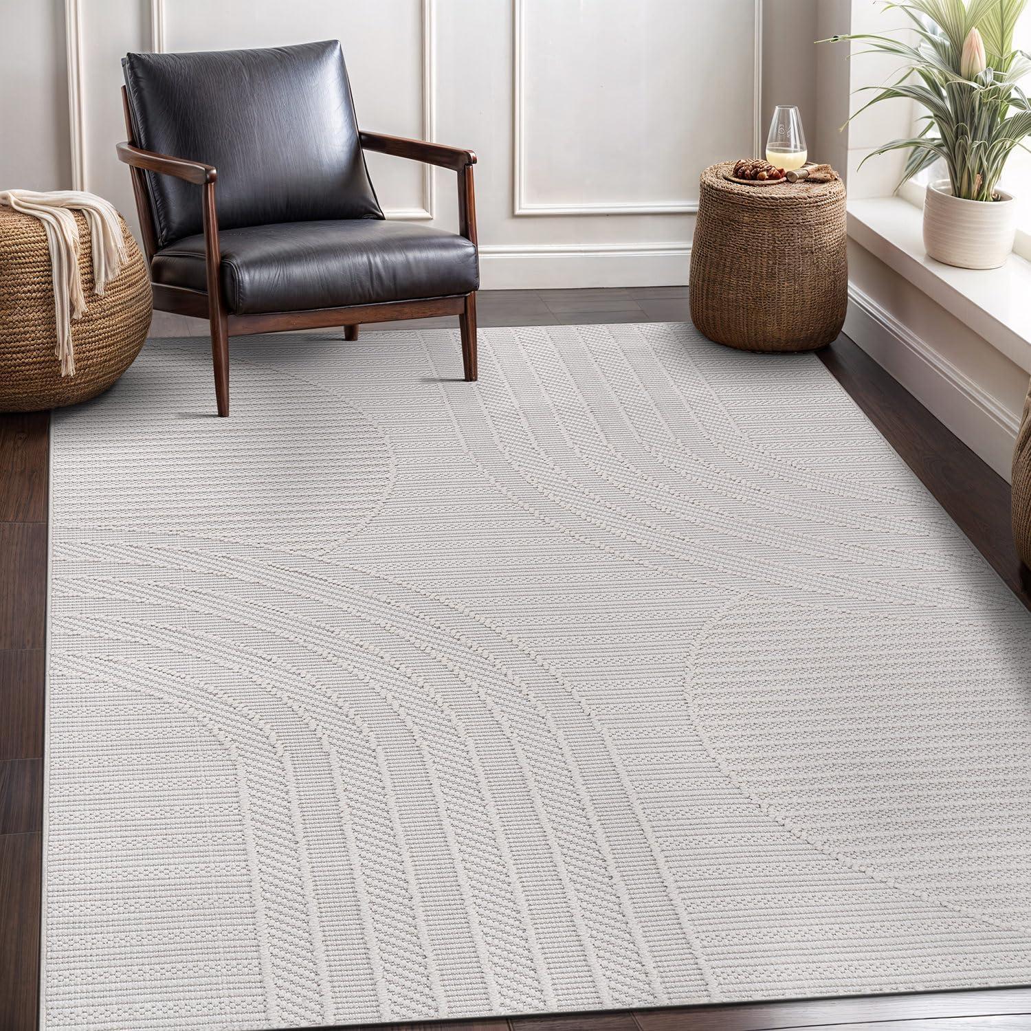 image:imageCAMILSON Micro Loop Rug 5x7 Modern Luxury Geometric Arch Area Rugs Soft High and Low Pile Stain Resistant EasyCleaning NonShedding for Living Room Office Indoor Carpet 5 x 7 WhiteGy3 White