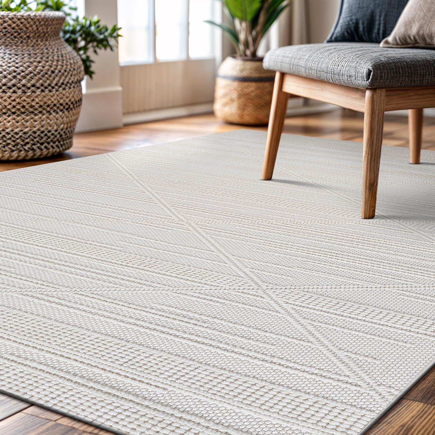 image:imageCAMILSON Micro Loop Rug 5x7 Modern Luxury Geometric Arch Area Rugs Soft High and Low Pile Stain Resistant EasyCleaning NonShedding for Living Room Office Indoor Carpet 5 x 7 WhiteGy1 White