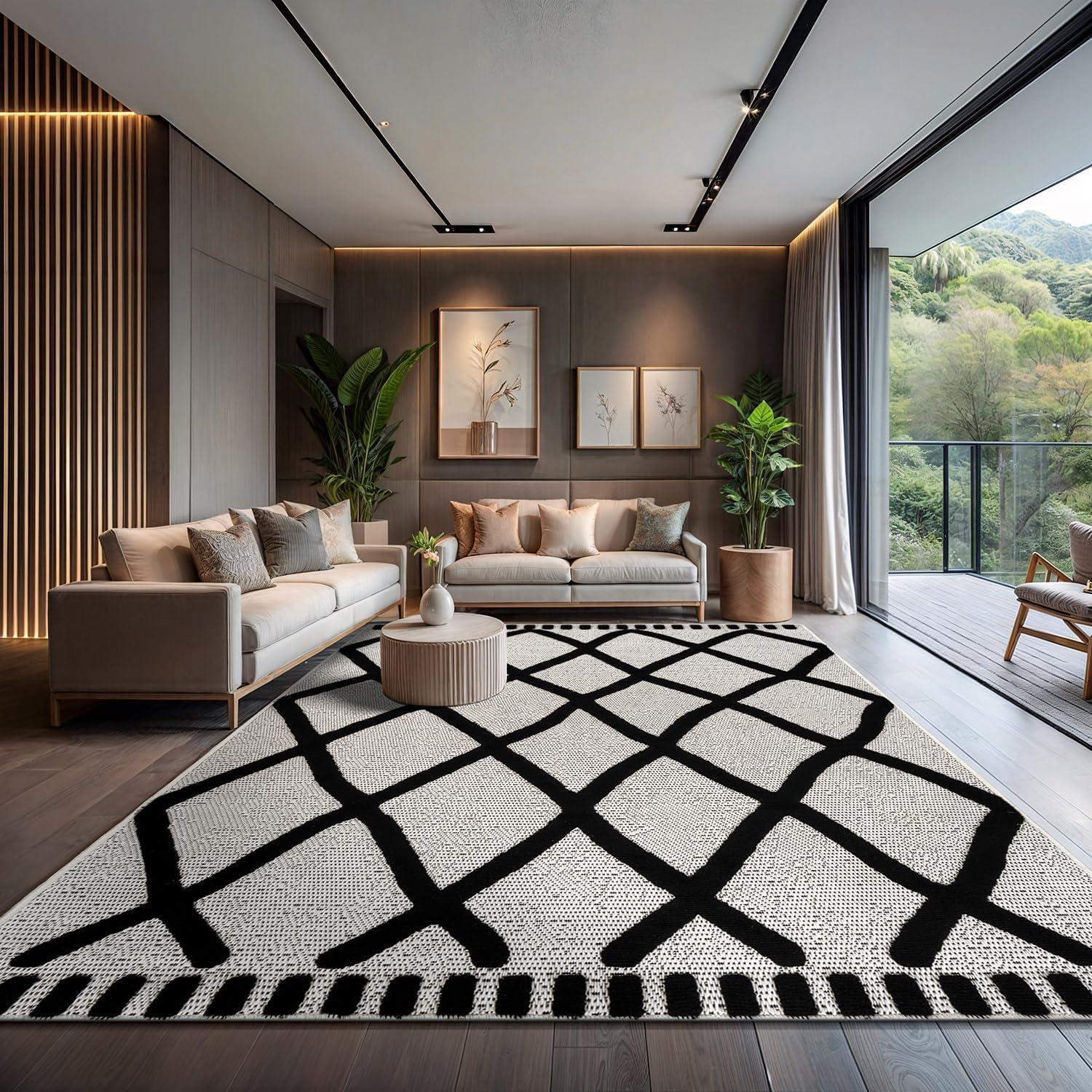 image:imageCAMILSON Micro Loop Rug 5x7 Modern Luxury Geometric Arch Area Rugs Soft High and Low Pile Stain Resistant EasyCleaning NonShedding for Living Room Office Indoor Carpet 5 x 7 WhiteBold Black