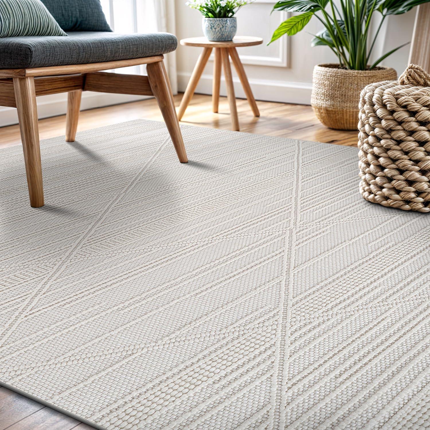 image:imageCAMILSON Micro Loop Rug 5x7 Modern Luxury Geometric Arch Area Rugs Soft High and Low Pile Stain Resistant EasyCleaning NonShedding for Living Room Office Indoor Carpet 5 x 7 WhiteGy1 White