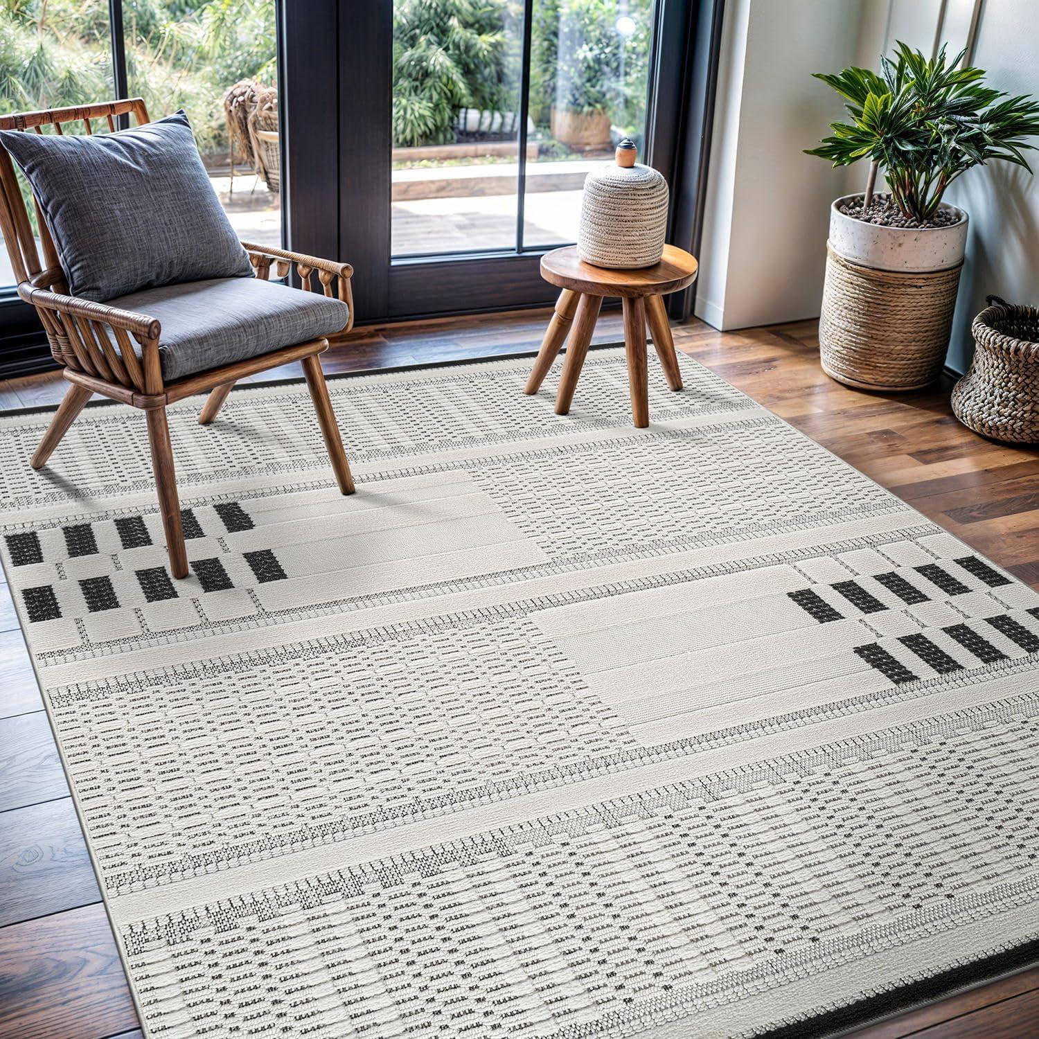 image:imageCAMILSON Micro Loop Rug 5x7 Modern Luxury Geometric Arch Area Rugs Soft High and Low Pile Stain Resistant EasyCleaning NonShedding for Living Room Office Indoor Carpet 5 x 7 WhiteModern White