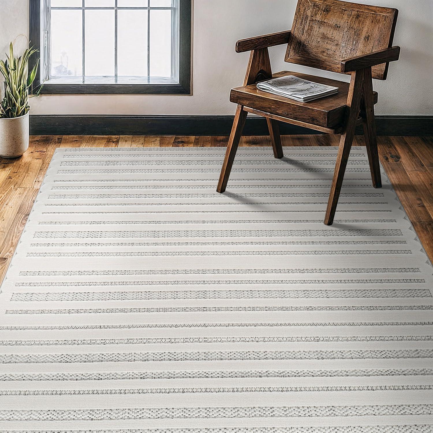 image:imageCAMILSON Micro Loop Rug 5x7 Modern Luxury Geometric Arch Area Rugs Soft High and Low Pile Stain Resistant EasyCleaning NonShedding for Living Room Office Indoor Carpet 5 x 7 WhiteLinear White