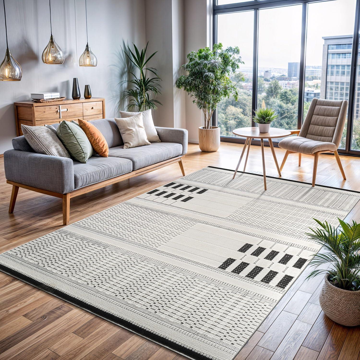 image:imageCAMILSON Micro Loop Rug 5x7 Modern Luxury Geometric Arch Area Rugs Soft High and Low Pile Stain Resistant EasyCleaning NonShedding for Living Room Office Indoor Carpet 5 x 7 WhiteModern White