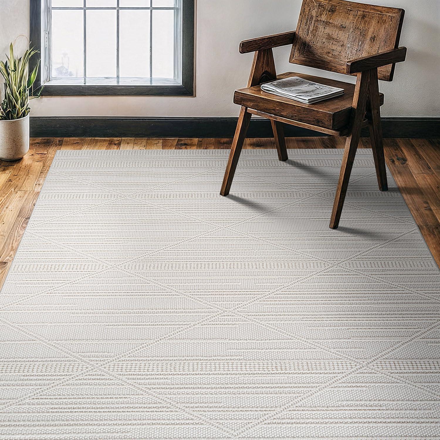 image:imageCAMILSON Micro Loop Rug 5x7 Modern Luxury Geometric Arch Area Rugs Soft High and Low Pile Stain Resistant EasyCleaning NonShedding for Living Room Office Indoor Carpet 5 x 7 WhiteGy1 White
