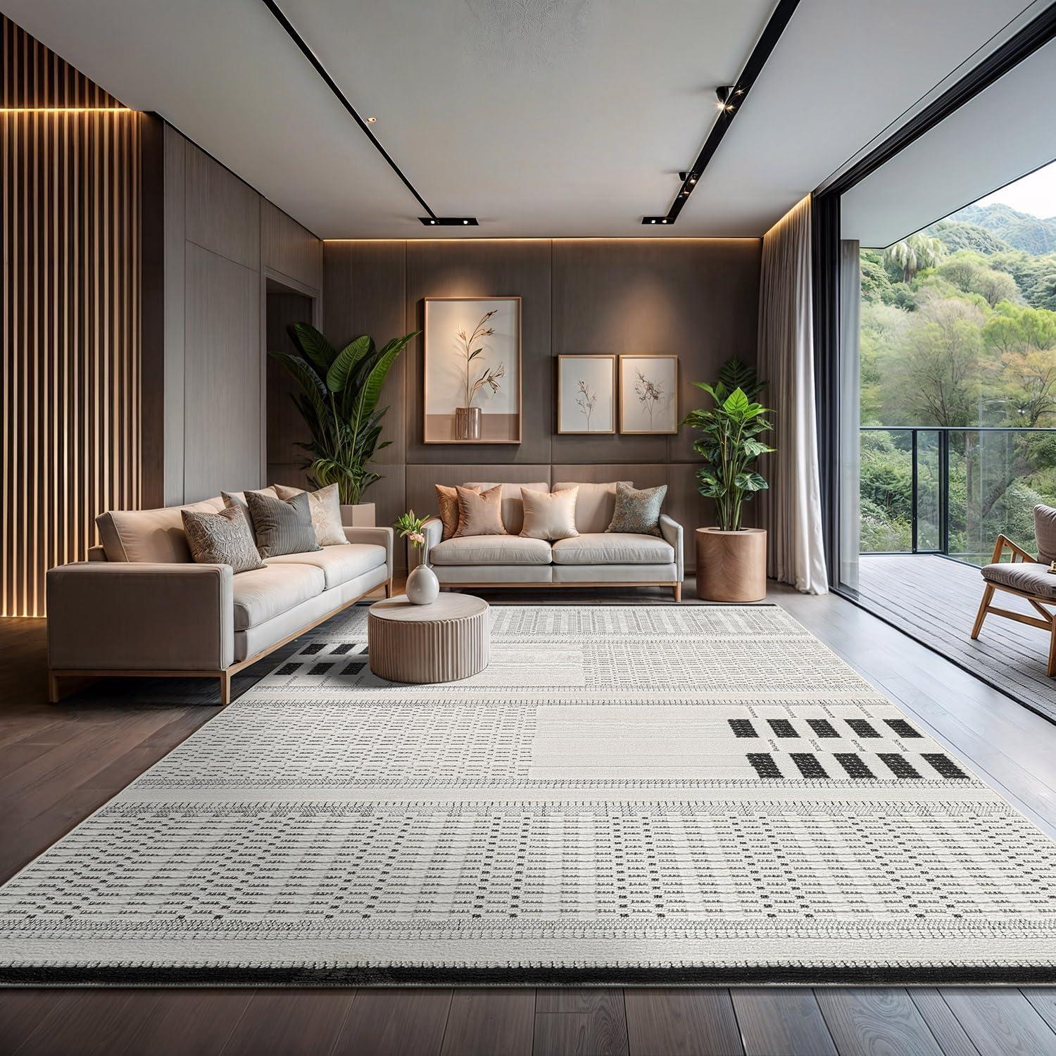 image:imageCAMILSON Micro Loop Rug 5x7 Modern Luxury Geometric Arch Area Rugs Soft High and Low Pile Stain Resistant EasyCleaning NonShedding for Living Room Office Indoor Carpet 5 x 7 WhiteModern White