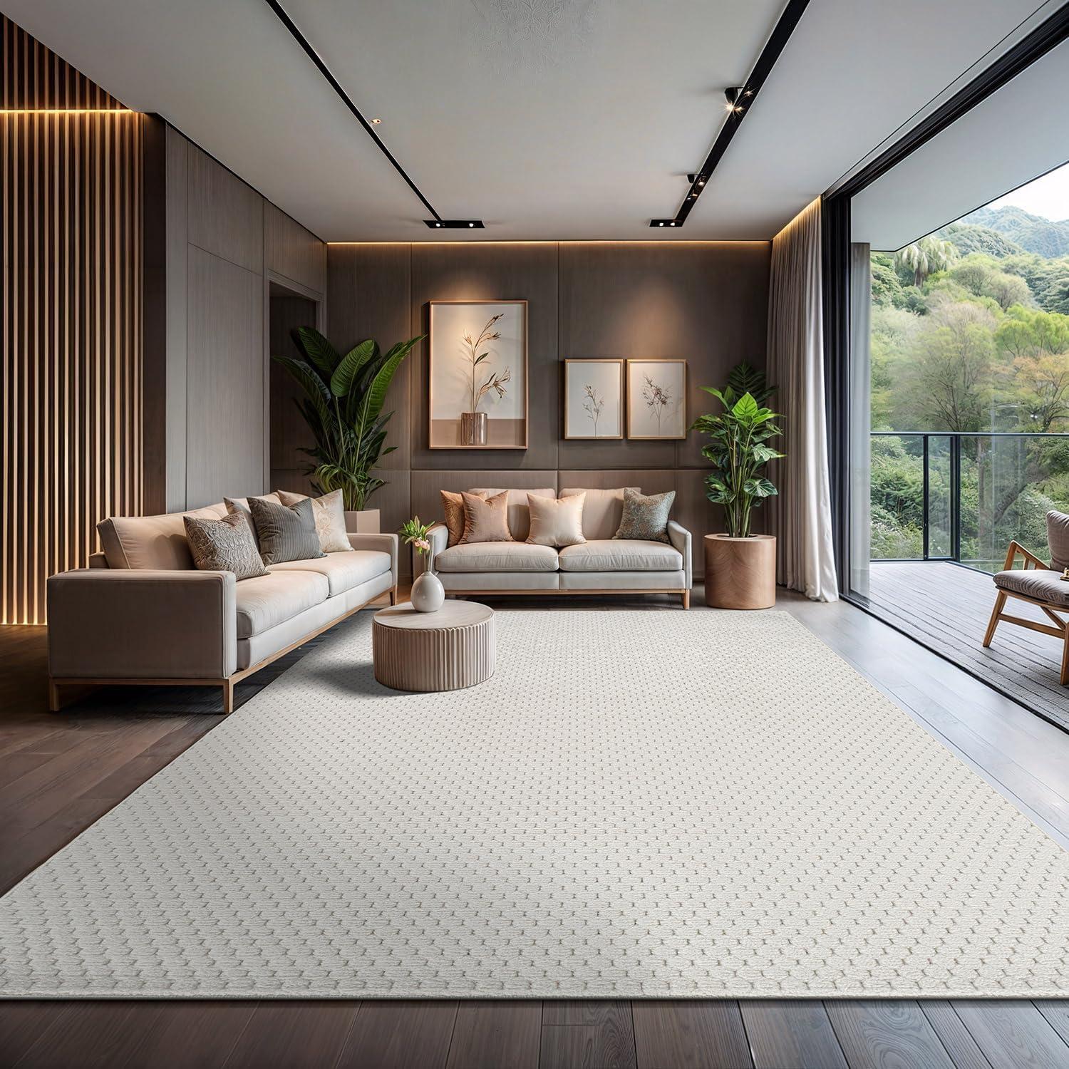 image:imageCAMILSON Micro Loop Rug 5x7 Modern Luxury Geometric Arch Area Rugs Soft High and Low Pile Stain Resistant EasyCleaning NonShedding for Living Room Office Indoor Carpet 5 x 7 WhitePebble White