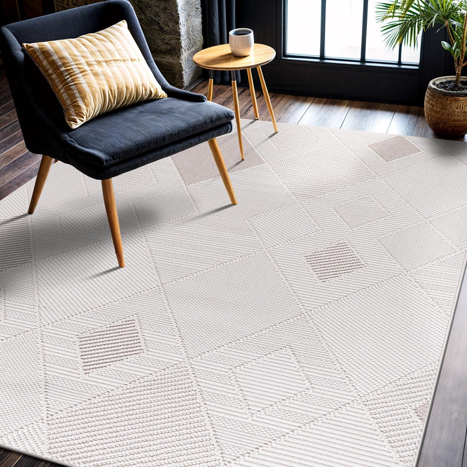 image:imageCAMILSON Micro Loop Rug 5x7 Modern Luxury Geometric Arch Area Rugs Soft High and Low Pile Stain Resistant EasyCleaning NonShedding for Living Room Office Indoor Carpet 5 x 7 WhiteGy2 White Beige