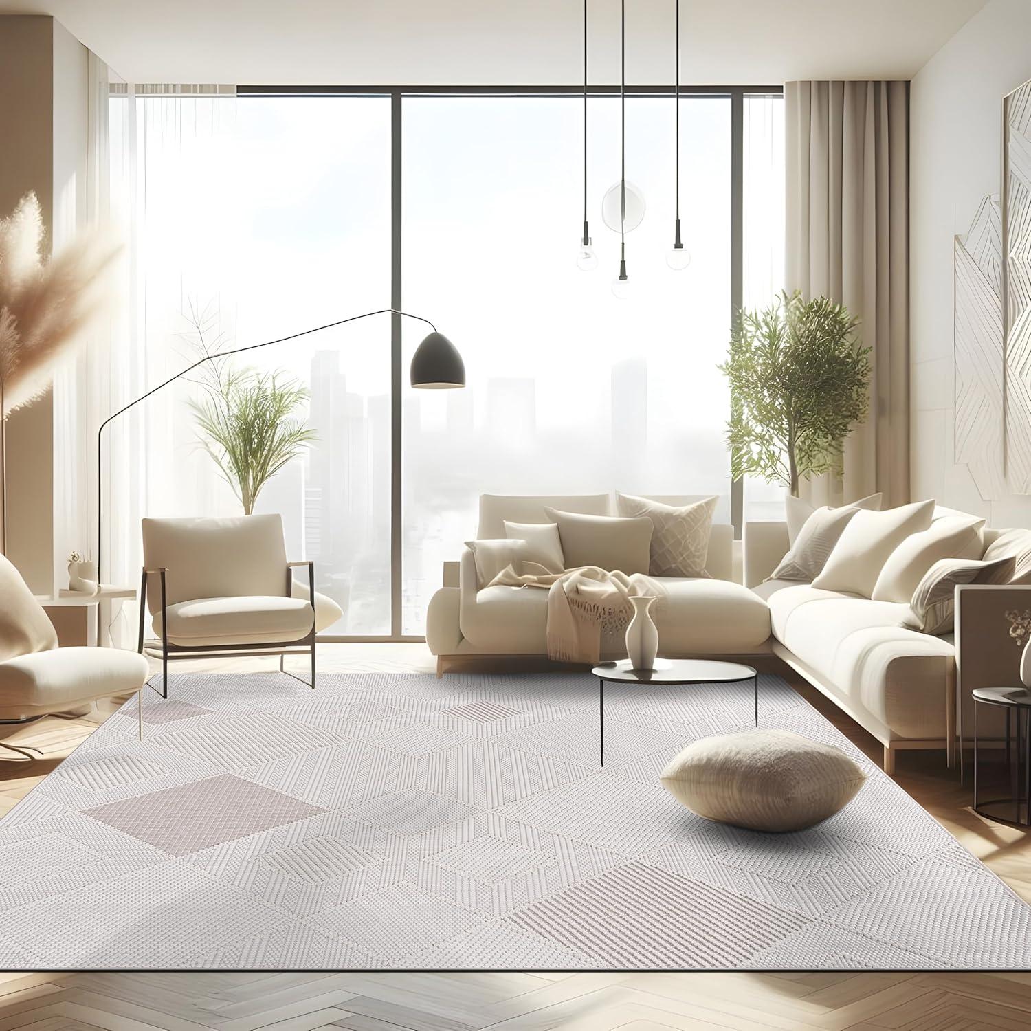 image:imageCAMILSON Micro Loop Rug 5x7 Modern Luxury Geometric Arch Area Rugs Soft High and Low Pile Stain Resistant EasyCleaning NonShedding for Living Room Office Indoor Carpet 5 x 7 WhiteGy2 White Beige