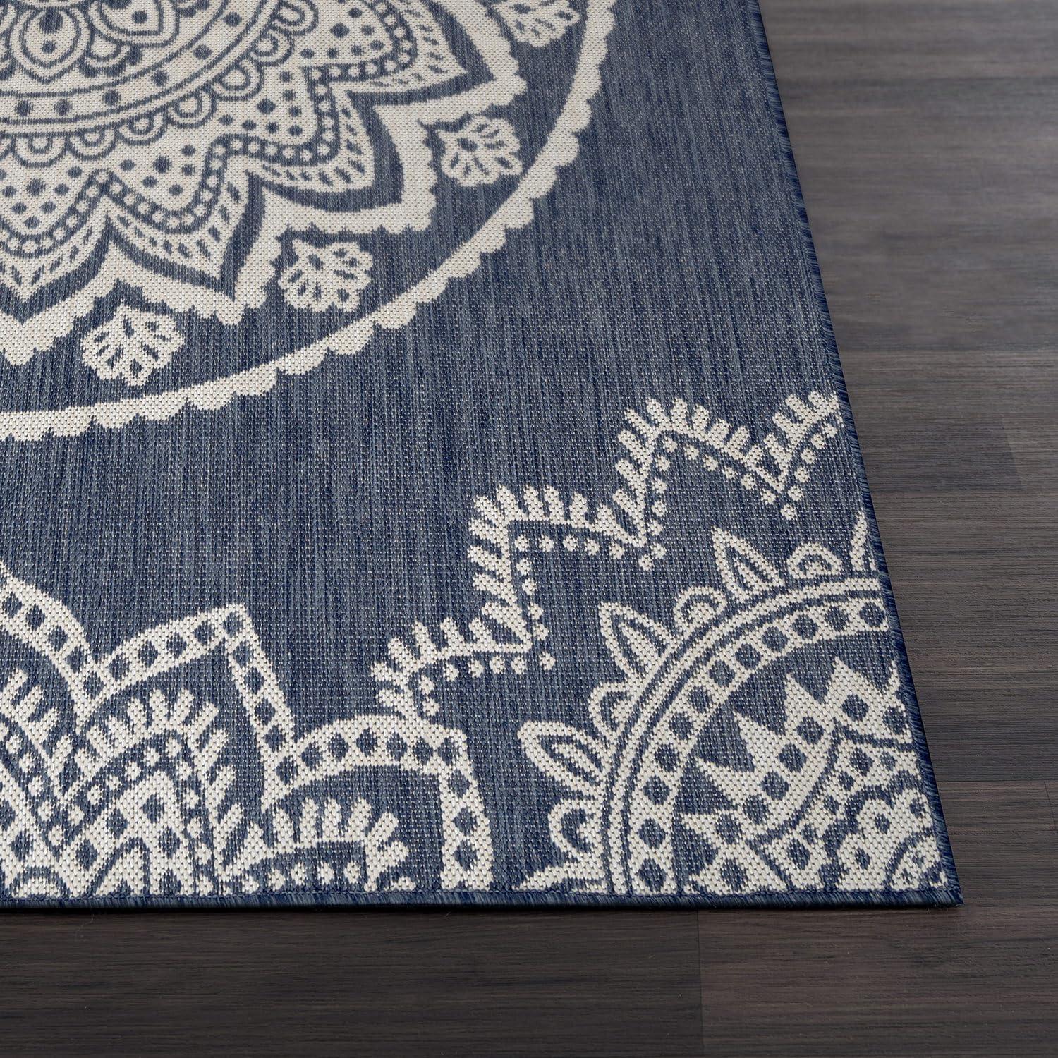image:imageCAMILSON Outdoor Rug 5x7 Modern Area Rugs for Indoor and Outdoor Patios and Porches Waterproof Washable NonShedding EasytoClean Outside Carpet 5 x 7 Medallion Dark GreyLight GreyMedallion Blue White