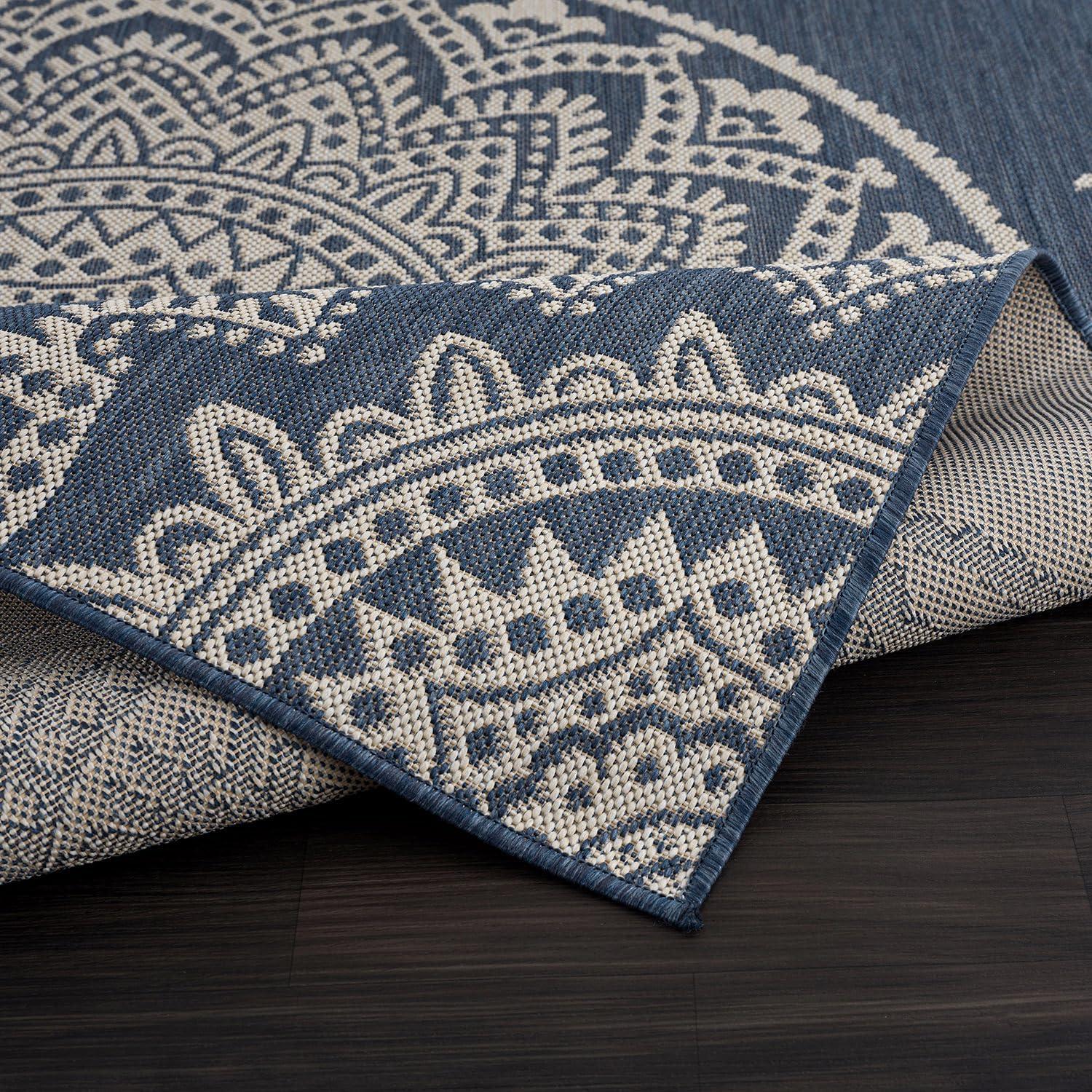 image:imageCAMILSON Outdoor Rug 5x7 Modern Area Rugs for Indoor and Outdoor Patios and Porches Waterproof Washable NonShedding EasytoClean Outside Carpet 5 x 7 Medallion Dark GreyLight GreyMedallion Blue White
